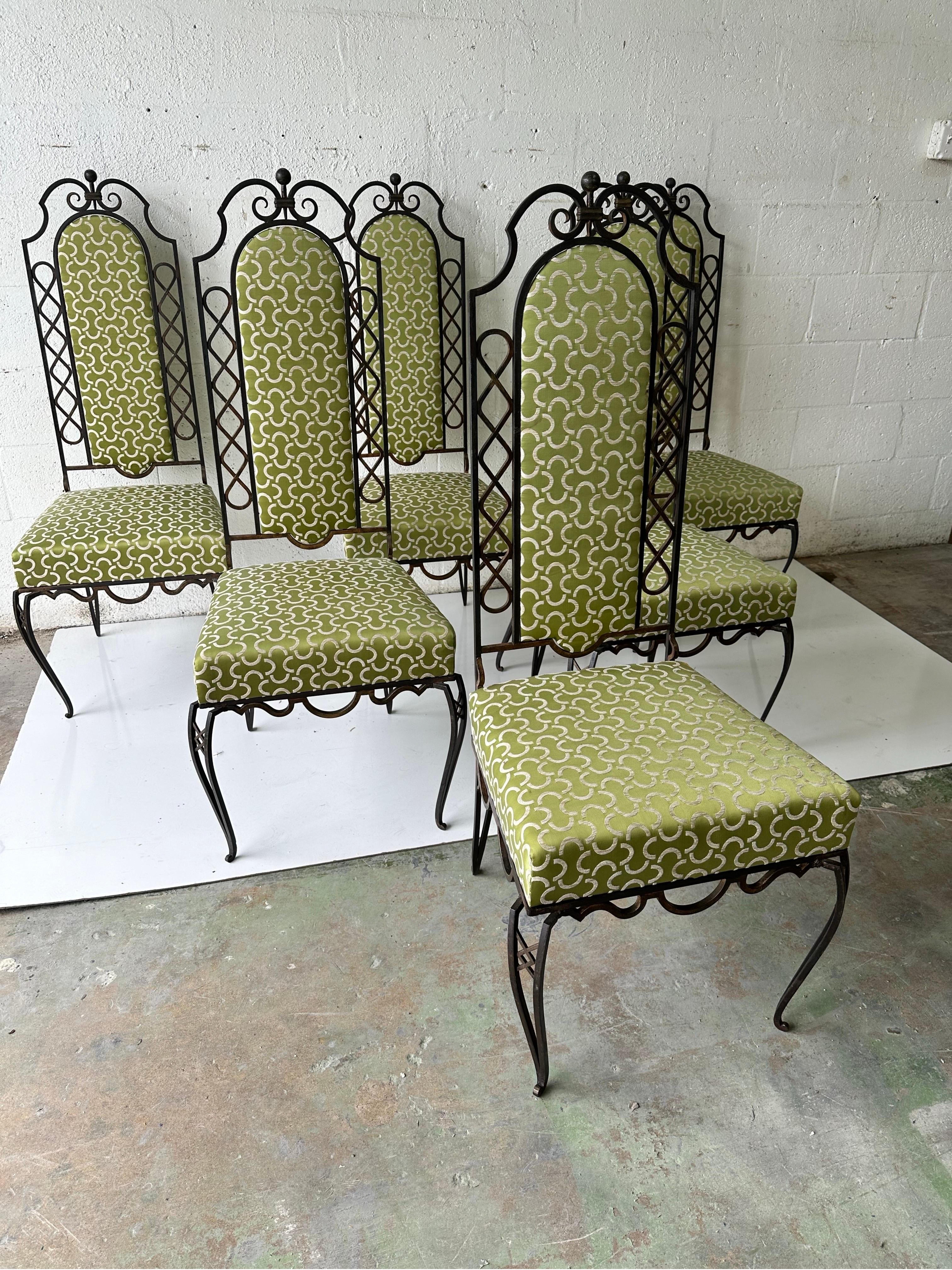 Art Deco Set of 6 Rene Prou wrought iron Dining Room Chairs  For Sale