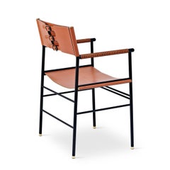 Set of 6 Classic Contemporary Armchair Natural Tan Leather & Black Ruber Metal