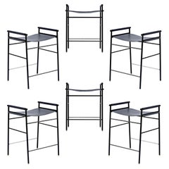 Set of 6 Artisan Contemporary Counter Stool Navy Blue Leather Black Rubber Metal