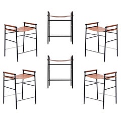 Set di 6 sgabelli da banco "Repose" con struttura in gomma nera e sella naturale