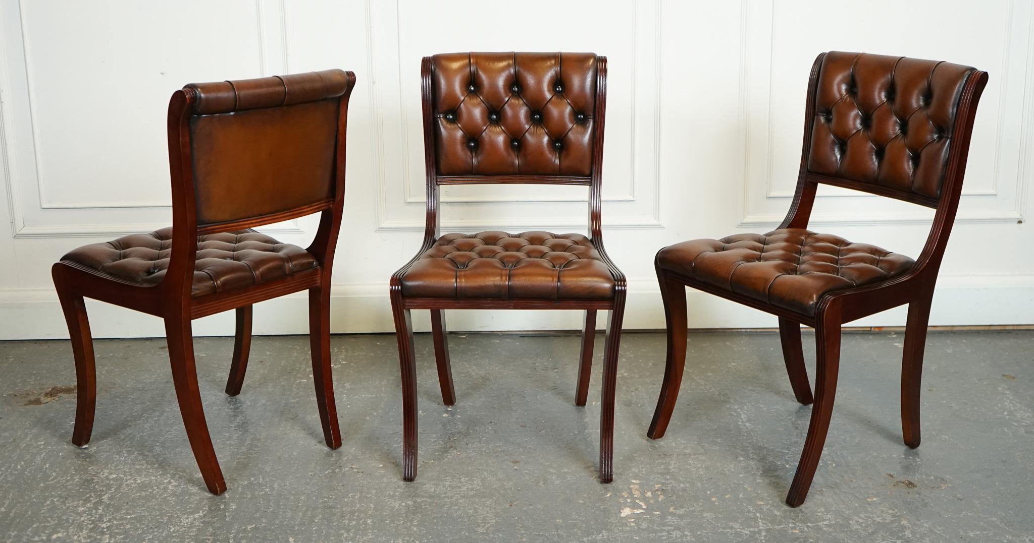 Hand-Crafted SET OF 6 RESTORED CHESTERFIELD LEATHER DINING CHAiRS J1 For Sale