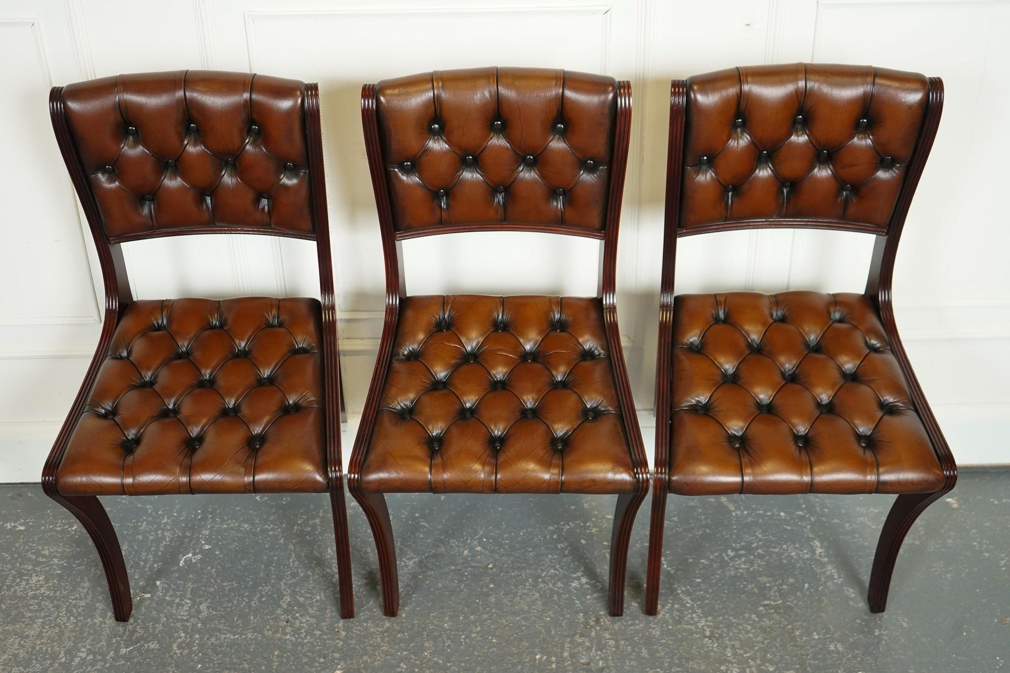 SET OF 6 RESTORED CHESTERFIELD LEATHER DINING CHAiRS J1 In Good Condition For Sale In Pulborough, GB