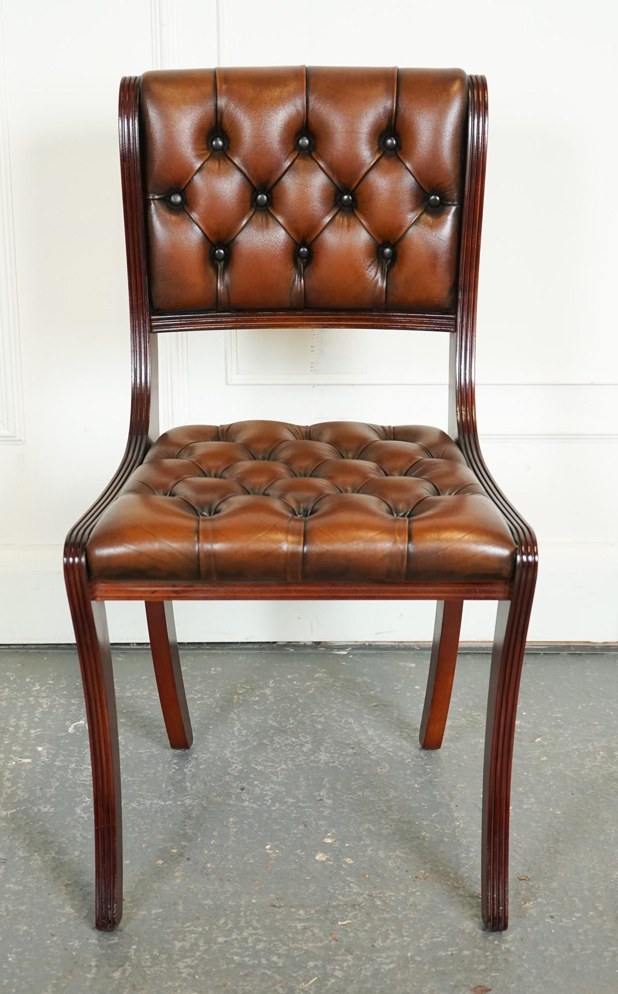 Leather SET OF 6 RESTORED CHESTERFIELD LEATHER DINING CHAiRS J1 For Sale