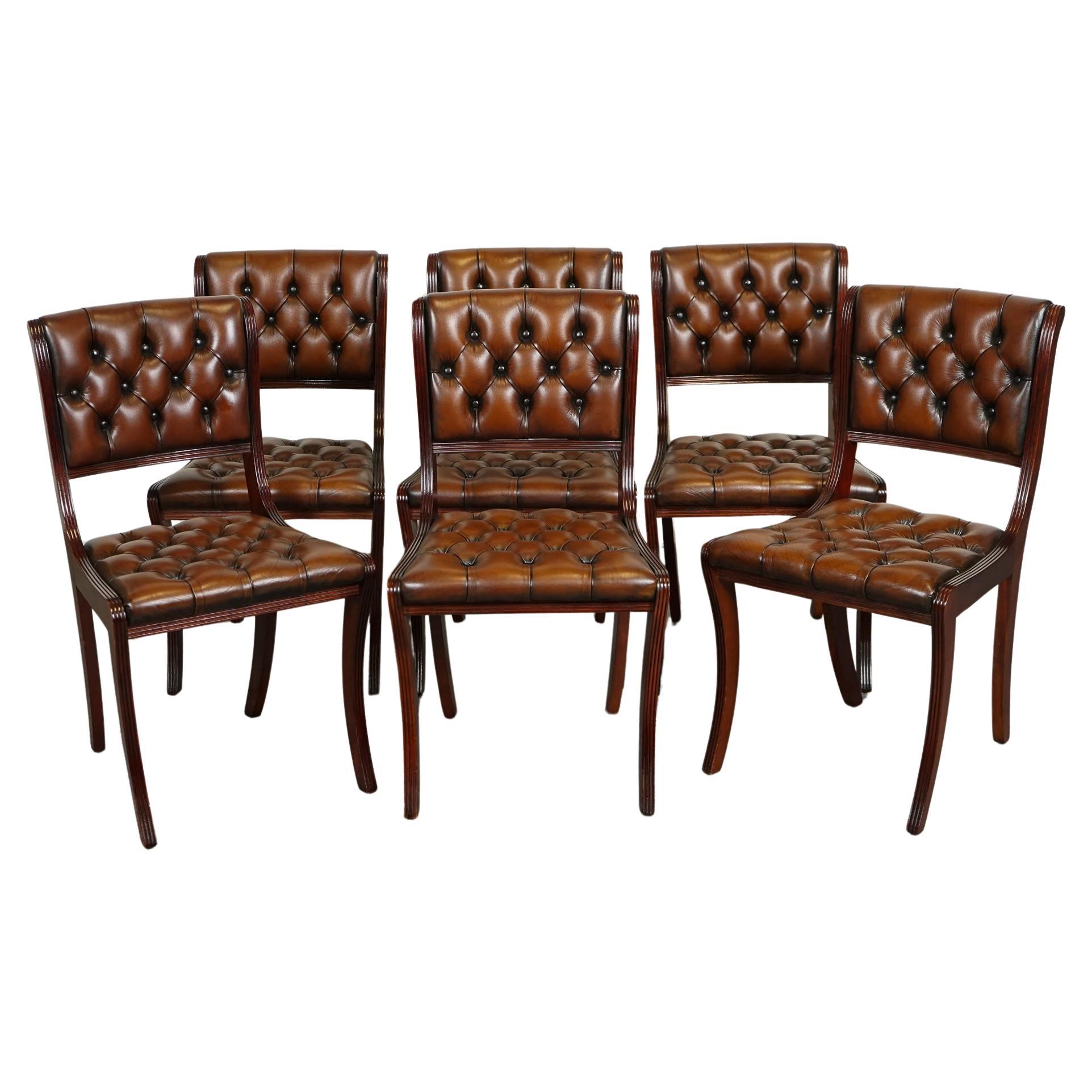 SET OF 6 RESTORED CHESTERFIELD LEATHER DINING CHAiRS J1 For Sale