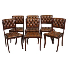 SET OF 6 RESTORED CHESTERFIELD LEATHER DINING CHAiRS J1