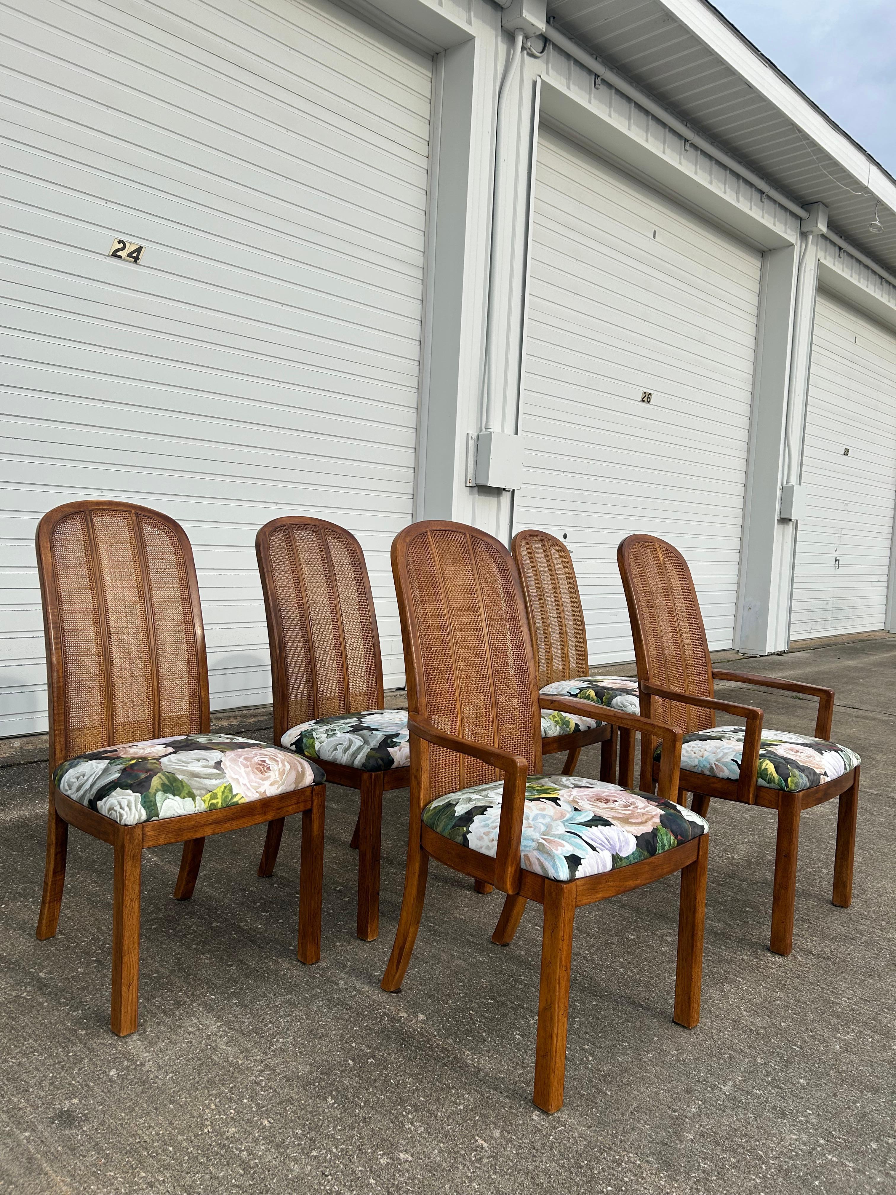Fabric Set of 6 Reupholstered Drexel Passage Dining Chairs For Sale