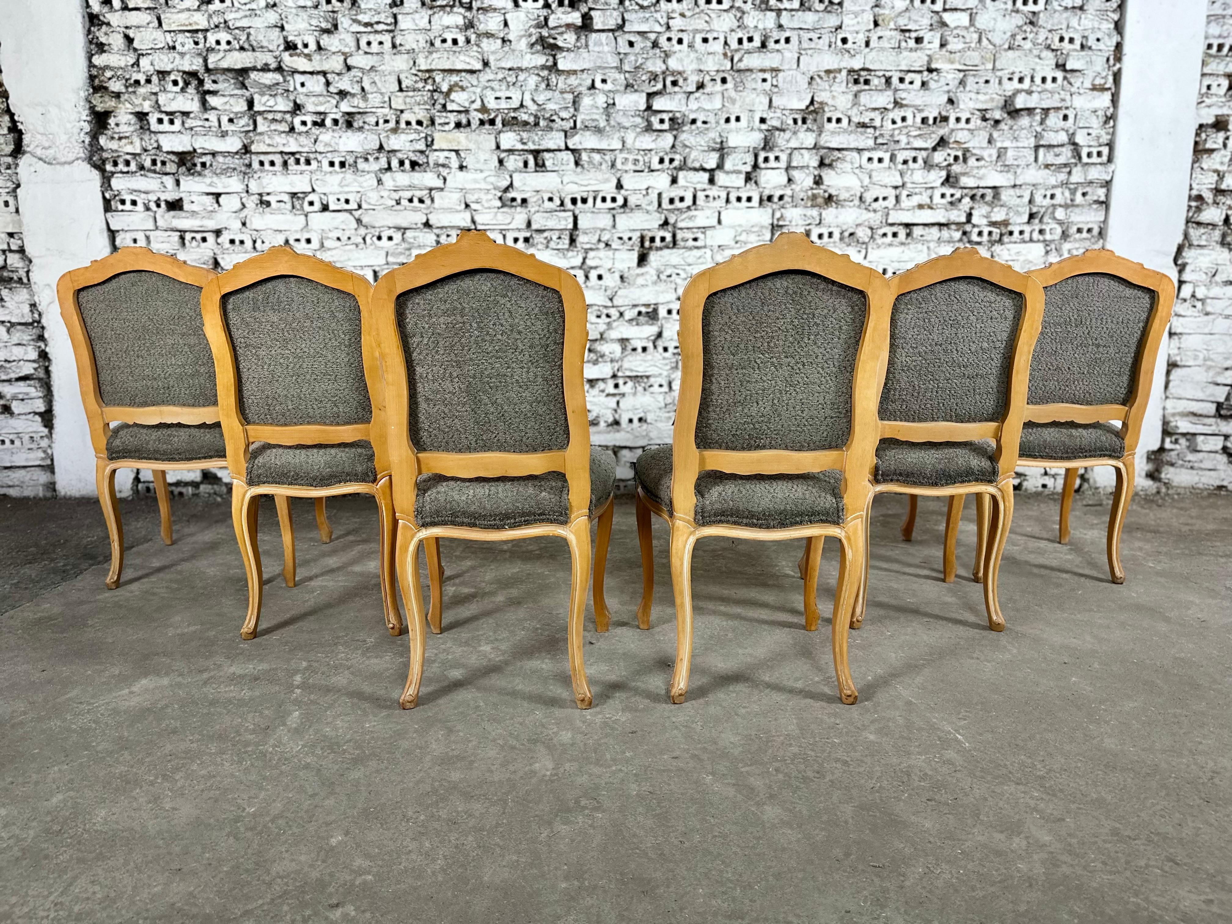 Set of 6 Reupholstered French Louis XV Dining Chairs 11