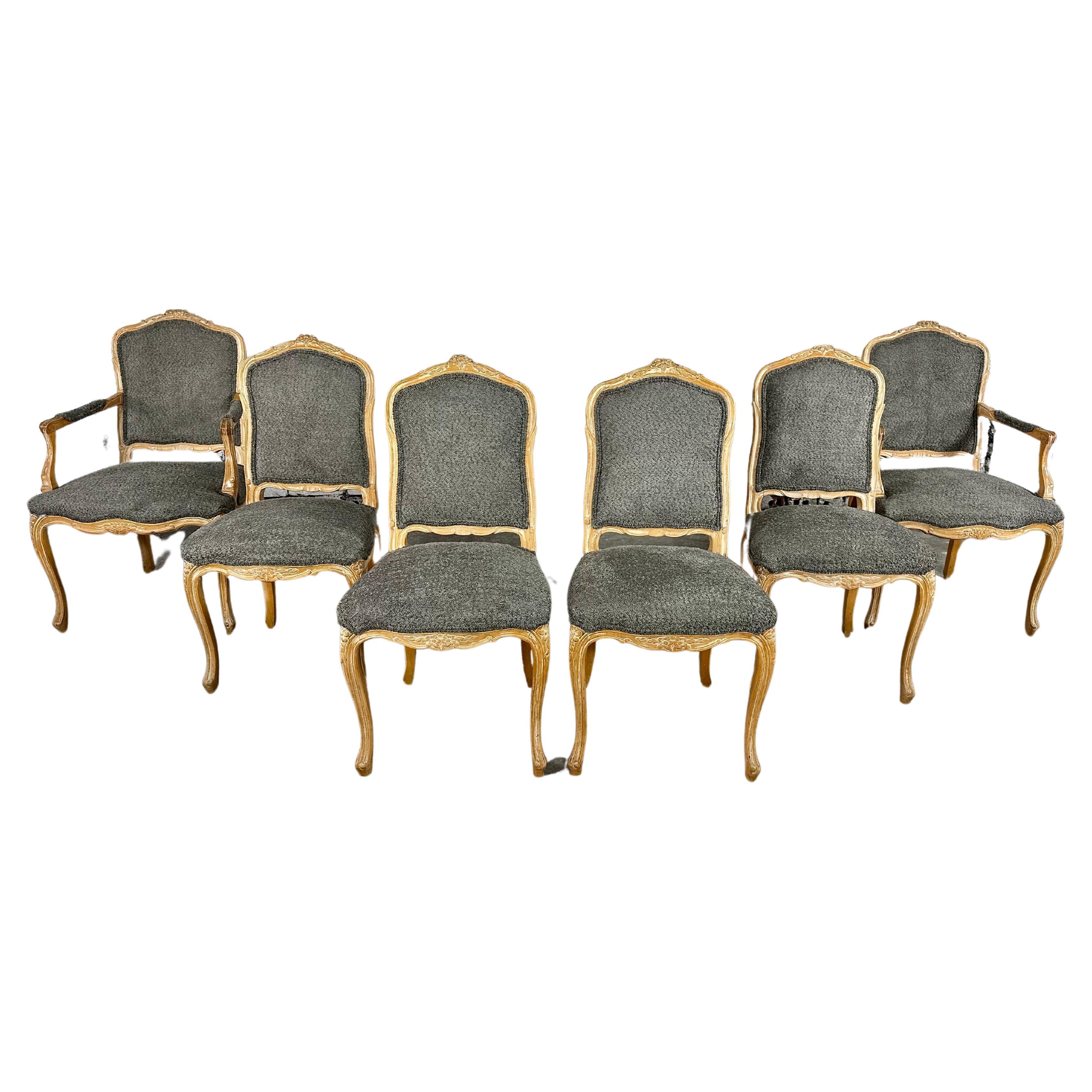 Set of 6 Reupholstered French Louis XV Dining Chairs