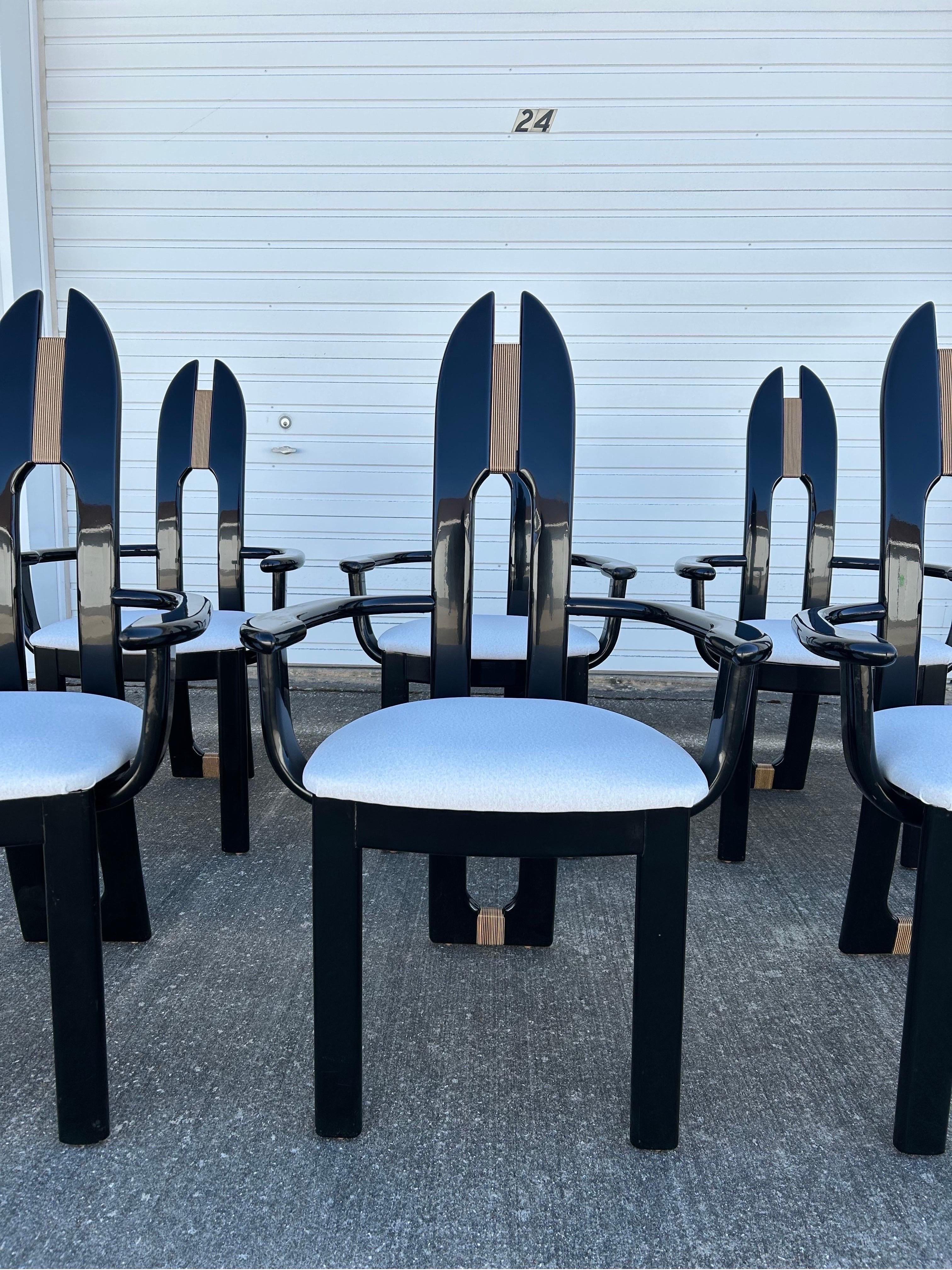 Set of 6 Reupholstered Italian Avant Garde Dining Armchairs In Good Condition For Sale In Medina, OH