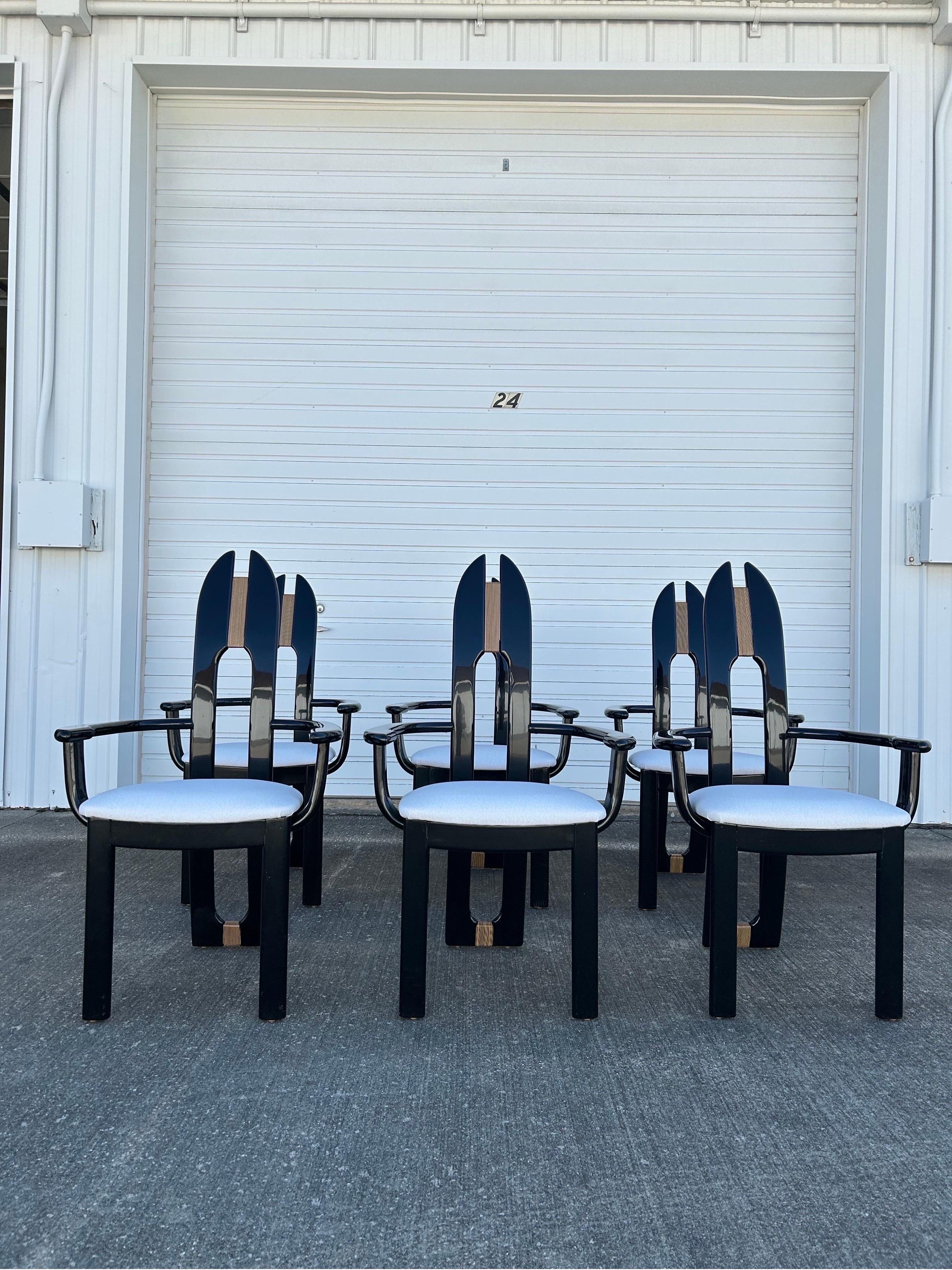 Late 20th Century Set of 6 Reupholstered Italian Avant Garde Dining Armchairs For Sale