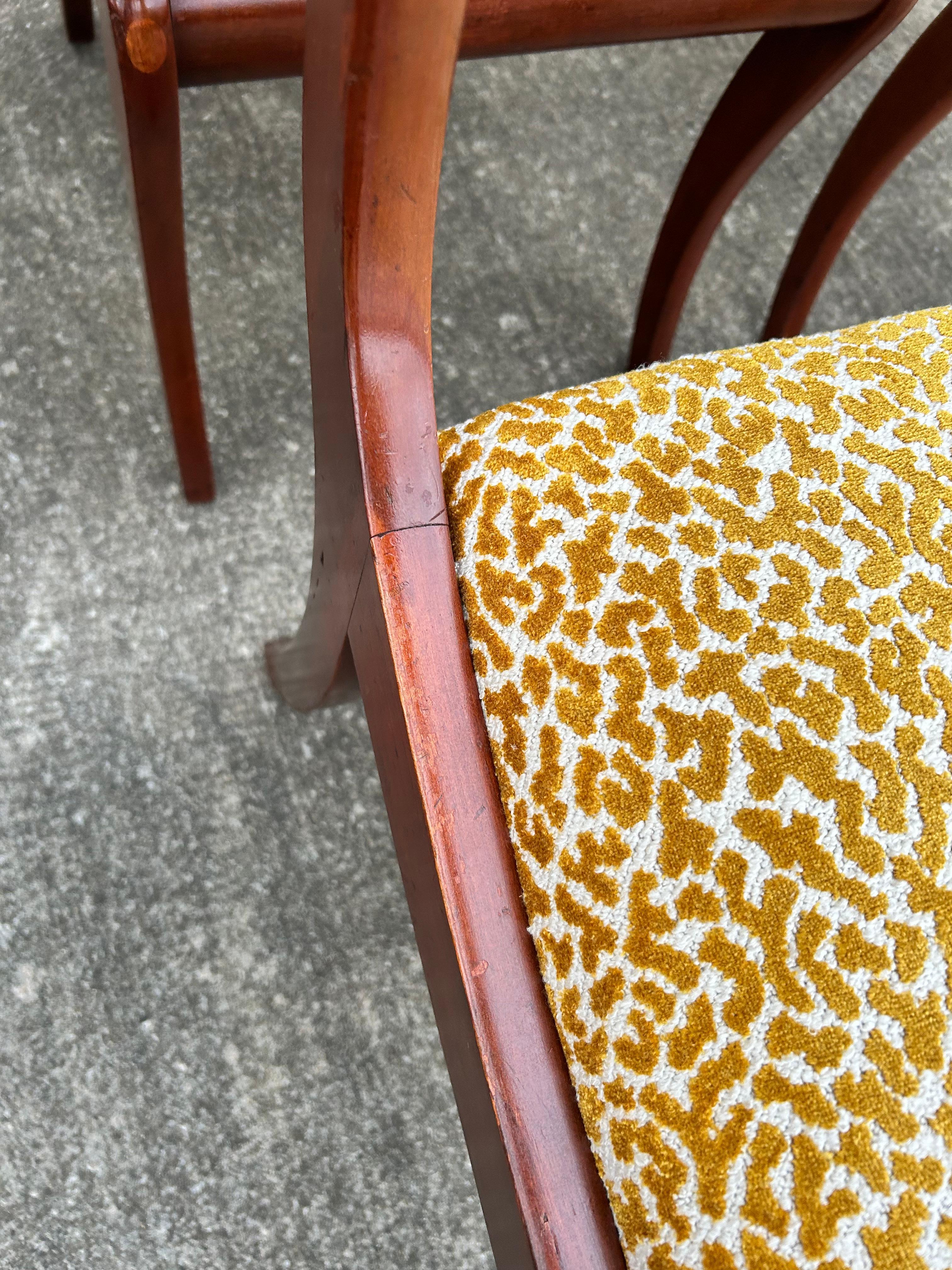 Set of 6 Reupholstered Mahogany Carved Rose Back Dining Chairs For Sale 8