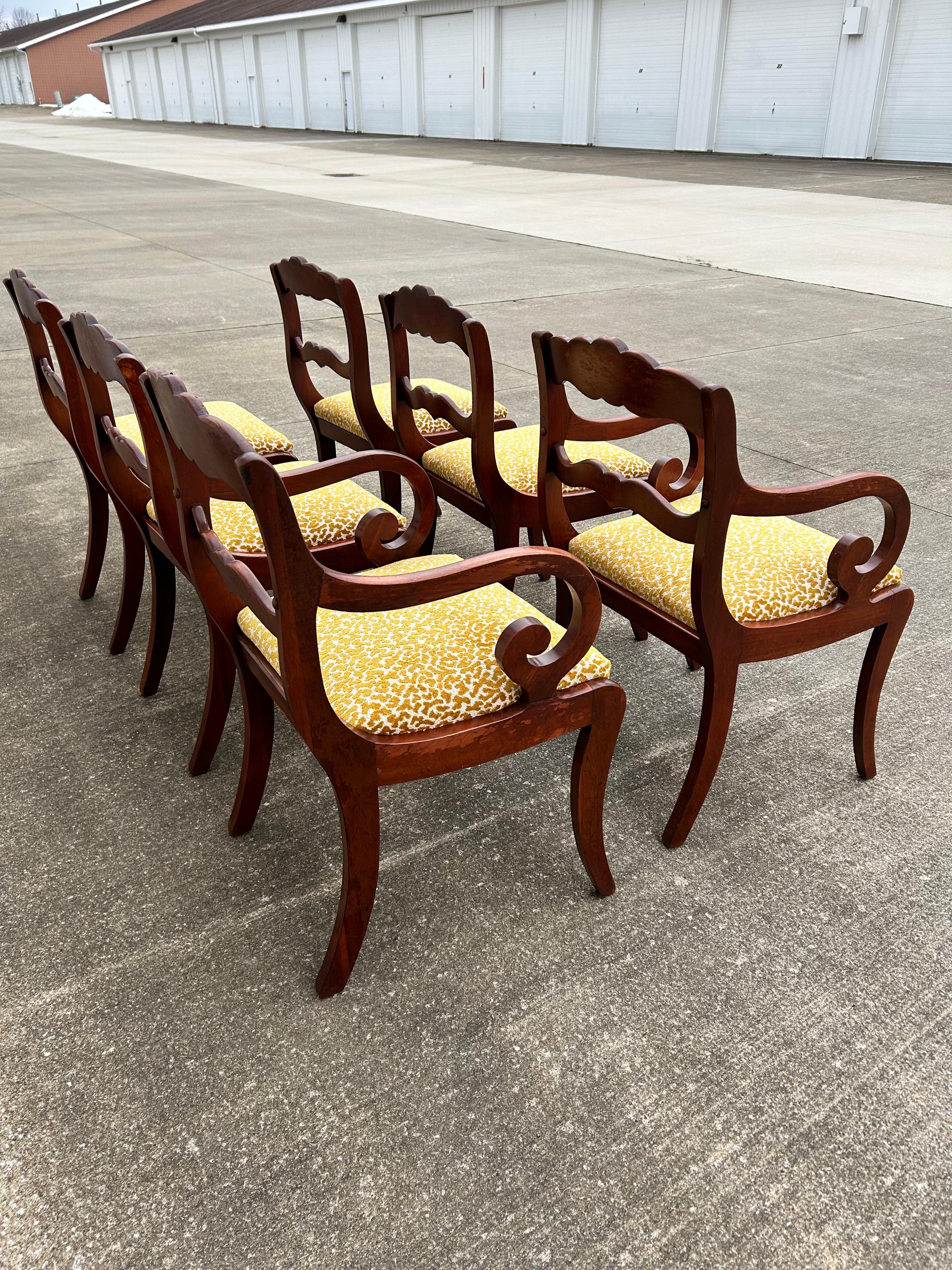 Set of 6 Reupholstered Mahogany Carved Rose Back Dining Chairs For Sale 1