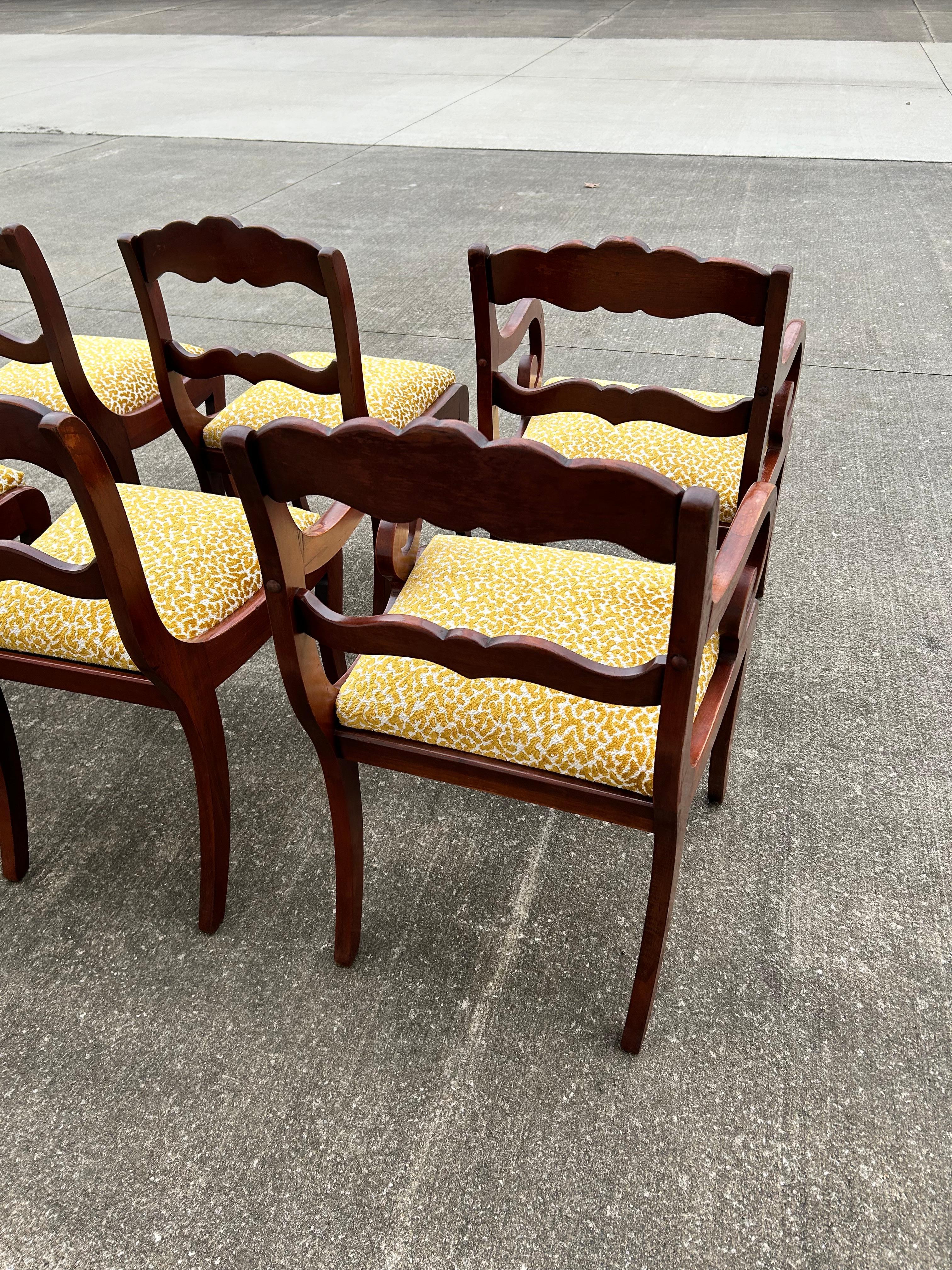 Set of 6 Reupholstered Mahogany Carved Rose Back Dining Chairs For Sale 2