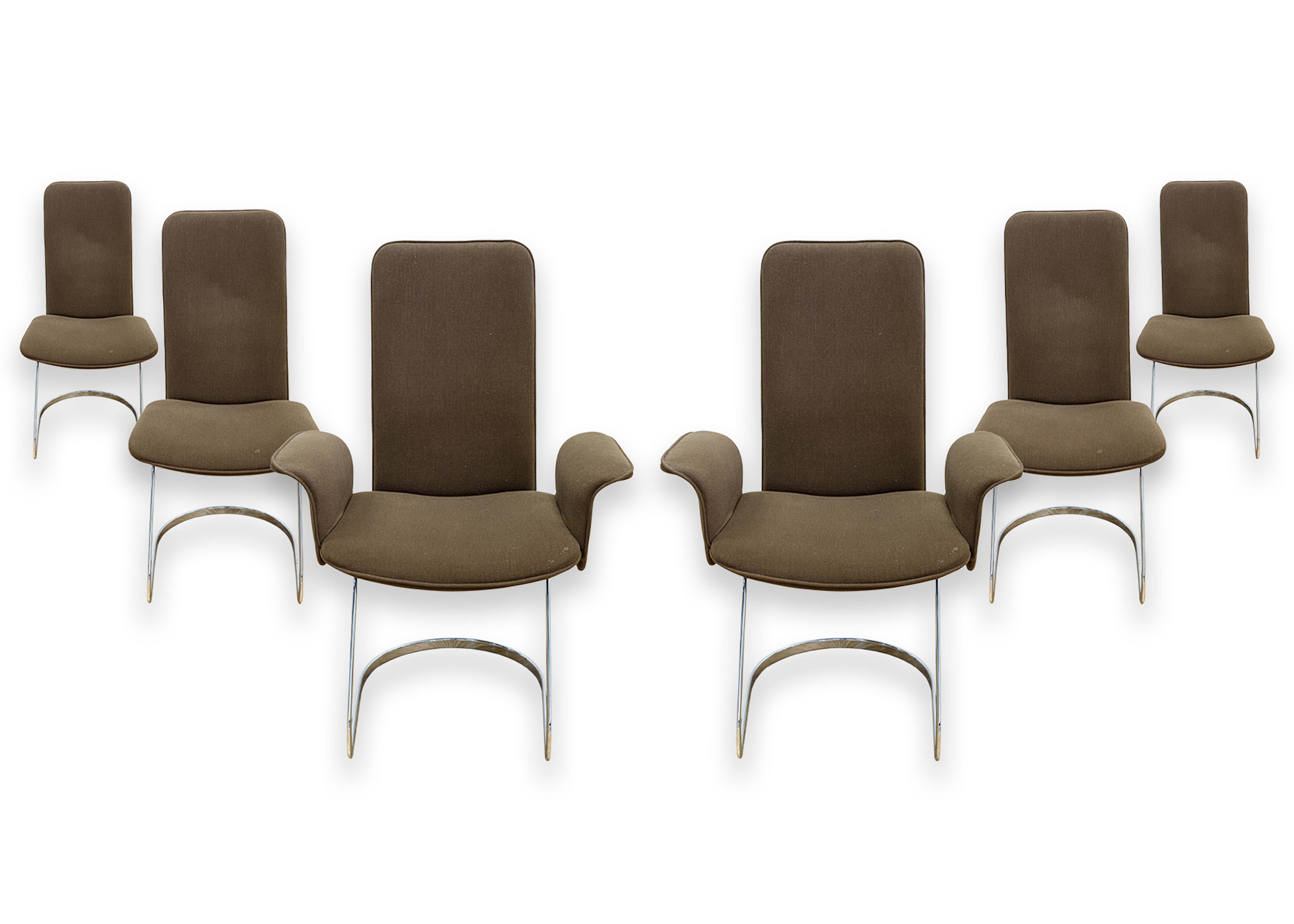 6er-Set Robert Haussmann für De Sede RH-320 Braune Mohair & Chrom Esszimmerstühle im Angebot 4