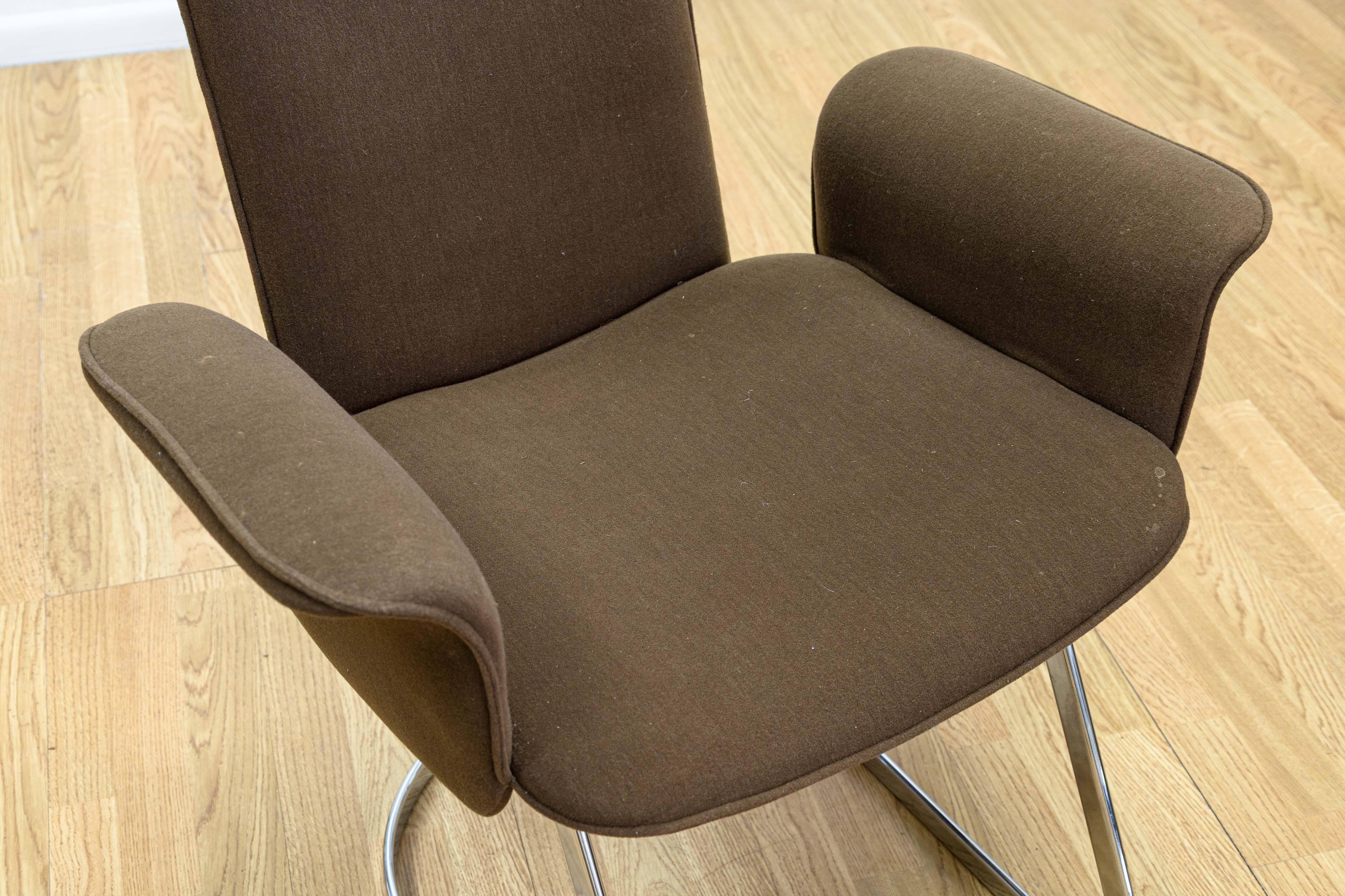 6er-Set Robert Haussmann für De Sede RH-320 Braune Mohair & Chrom Esszimmerstühle (Mohairwolle) im Angebot
