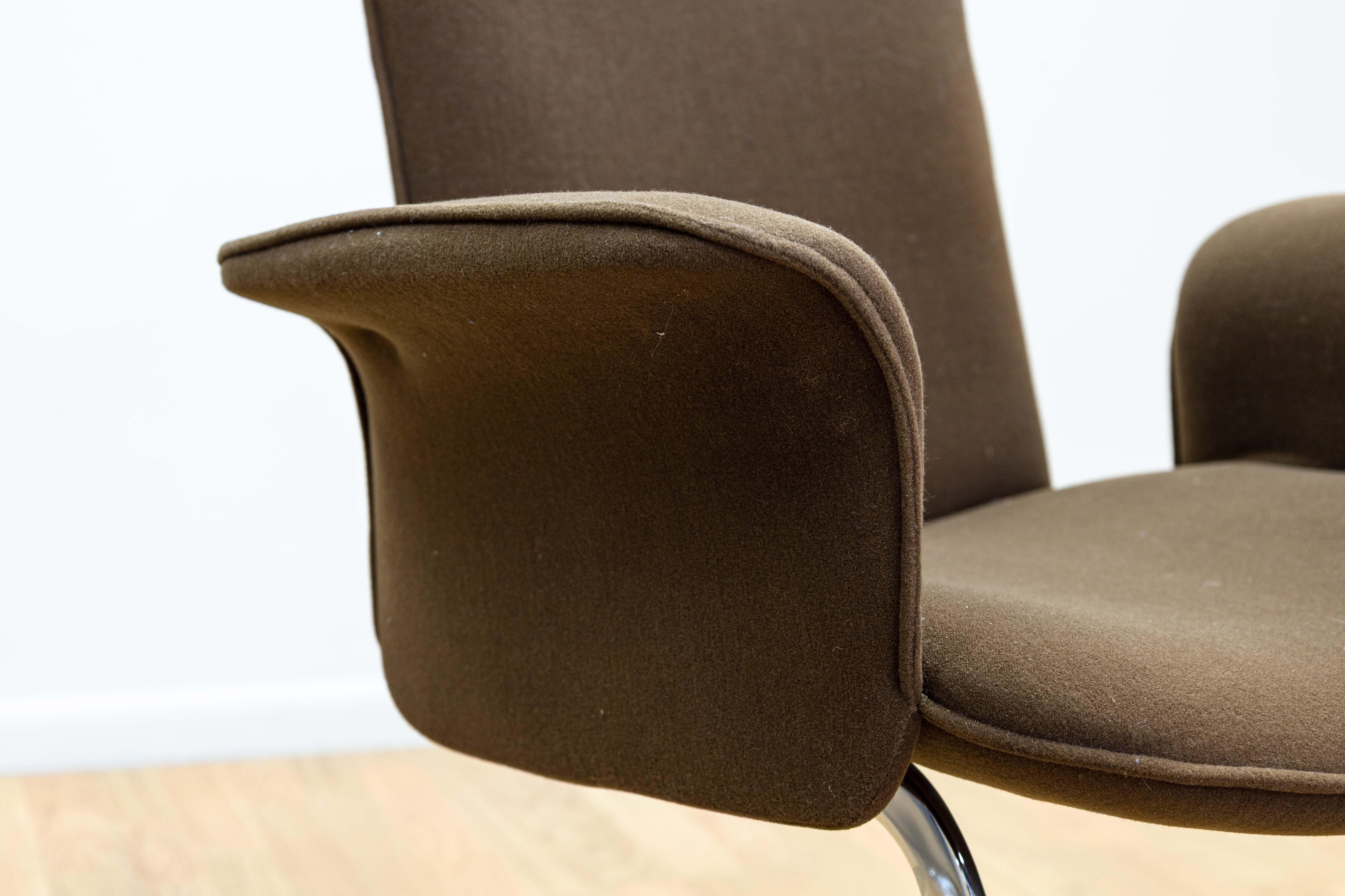 6er-Set Robert Haussmann für De Sede RH-320 Braune Mohair & Chrom Esszimmerstühle im Angebot 2