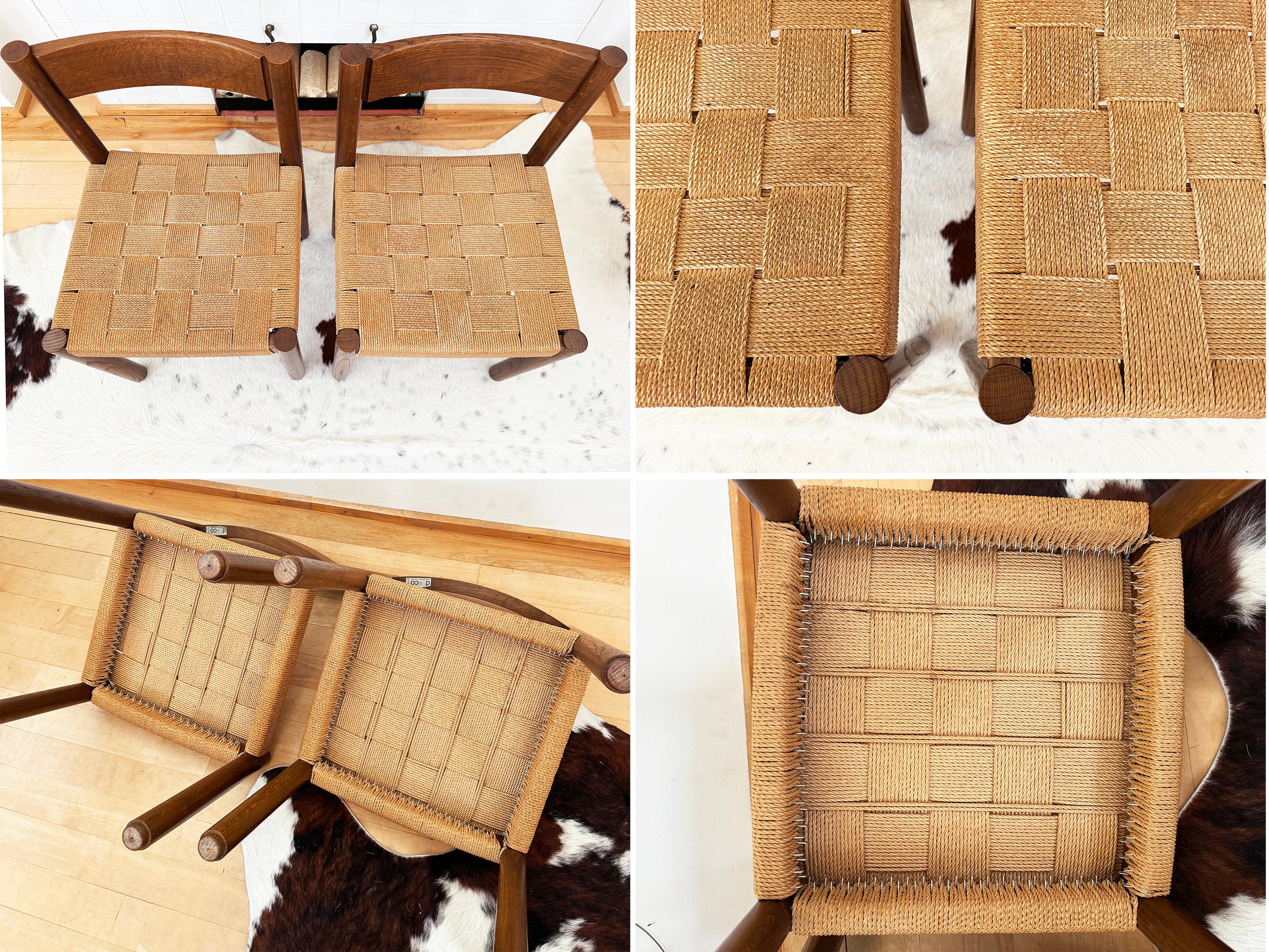 Set of 6 Robert + Trix Haussmann Tiger Oak + Woven Rope Modwl 6200 Chairs- 6 pcs In Good Condition For Sale In Basel, BS