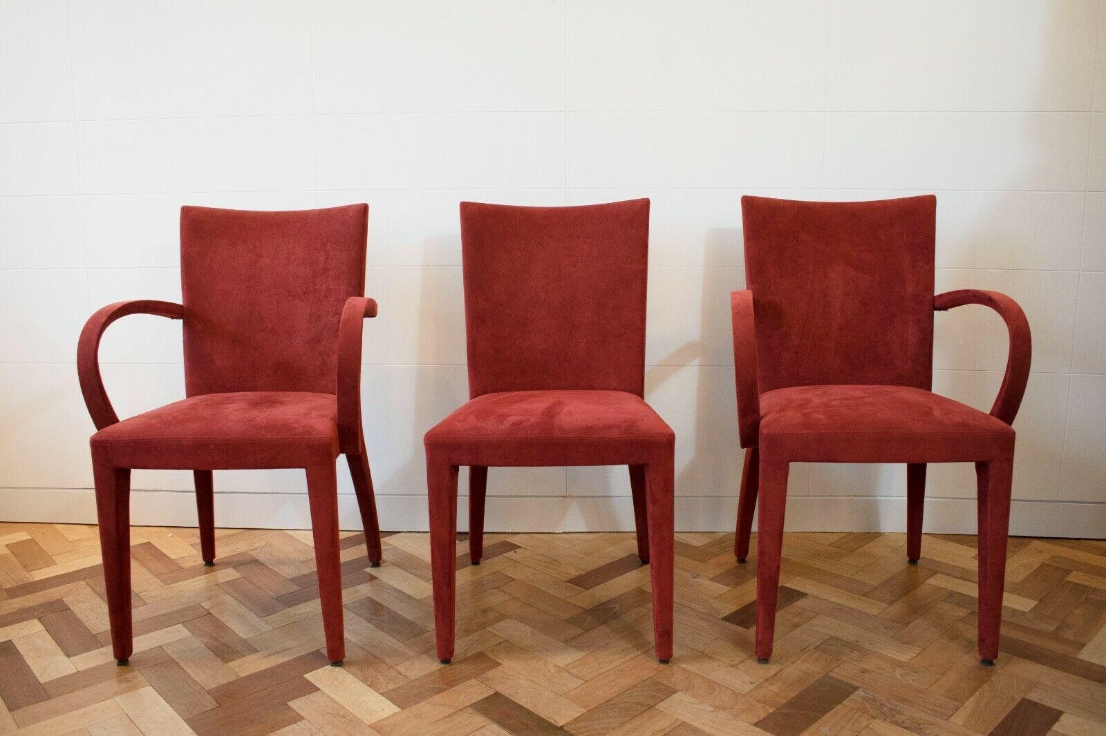European Roche Bobois Red Suede Dining Chairs, Set of 6 
