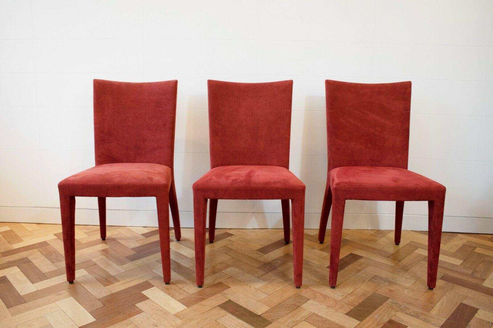 Roche Bobois Red Suede Dining Chairs, Set of 6  In Good Condition In London, GB