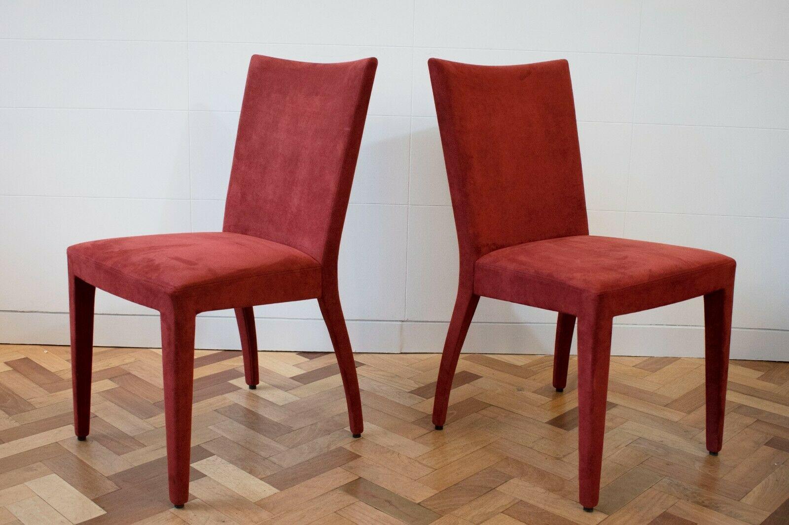 Contemporary Roche Bobois Red Suede Dining Chairs, Set of 6 