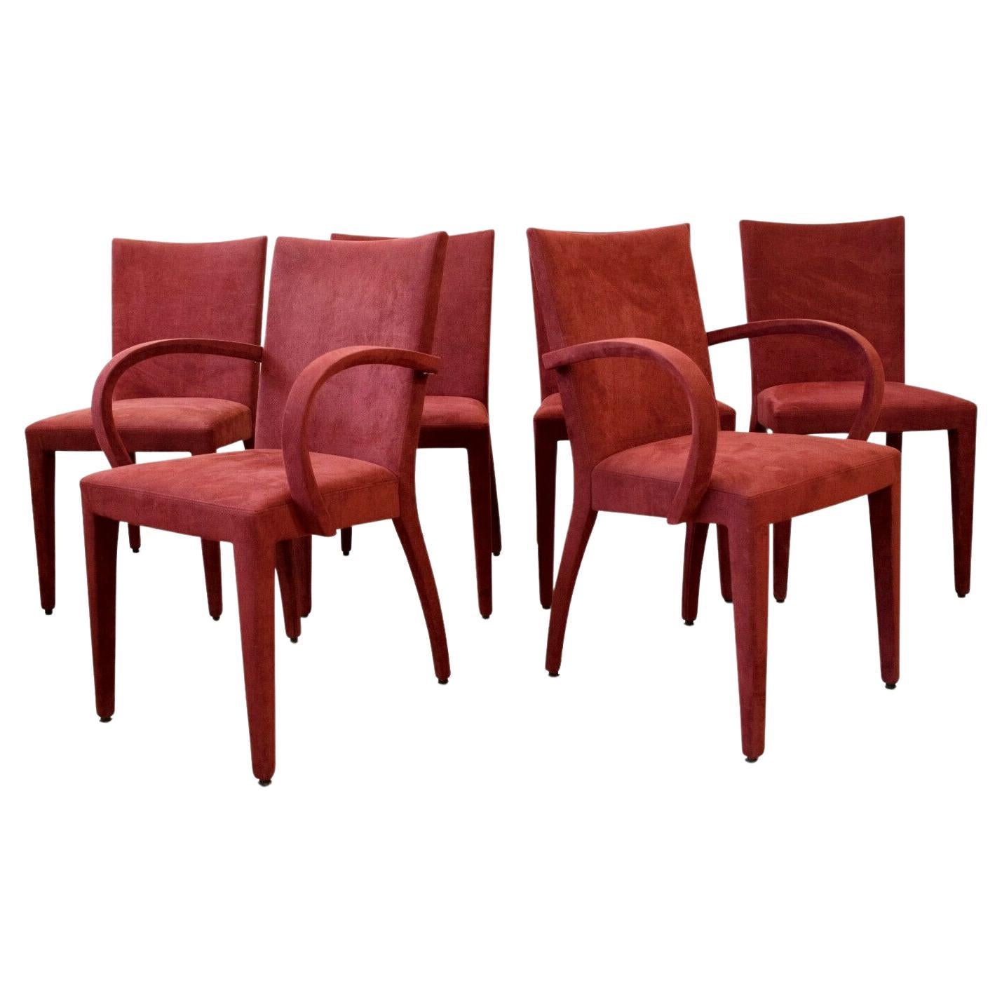 Roche Bobois Red Suede Dining Chairs, Set of 6 