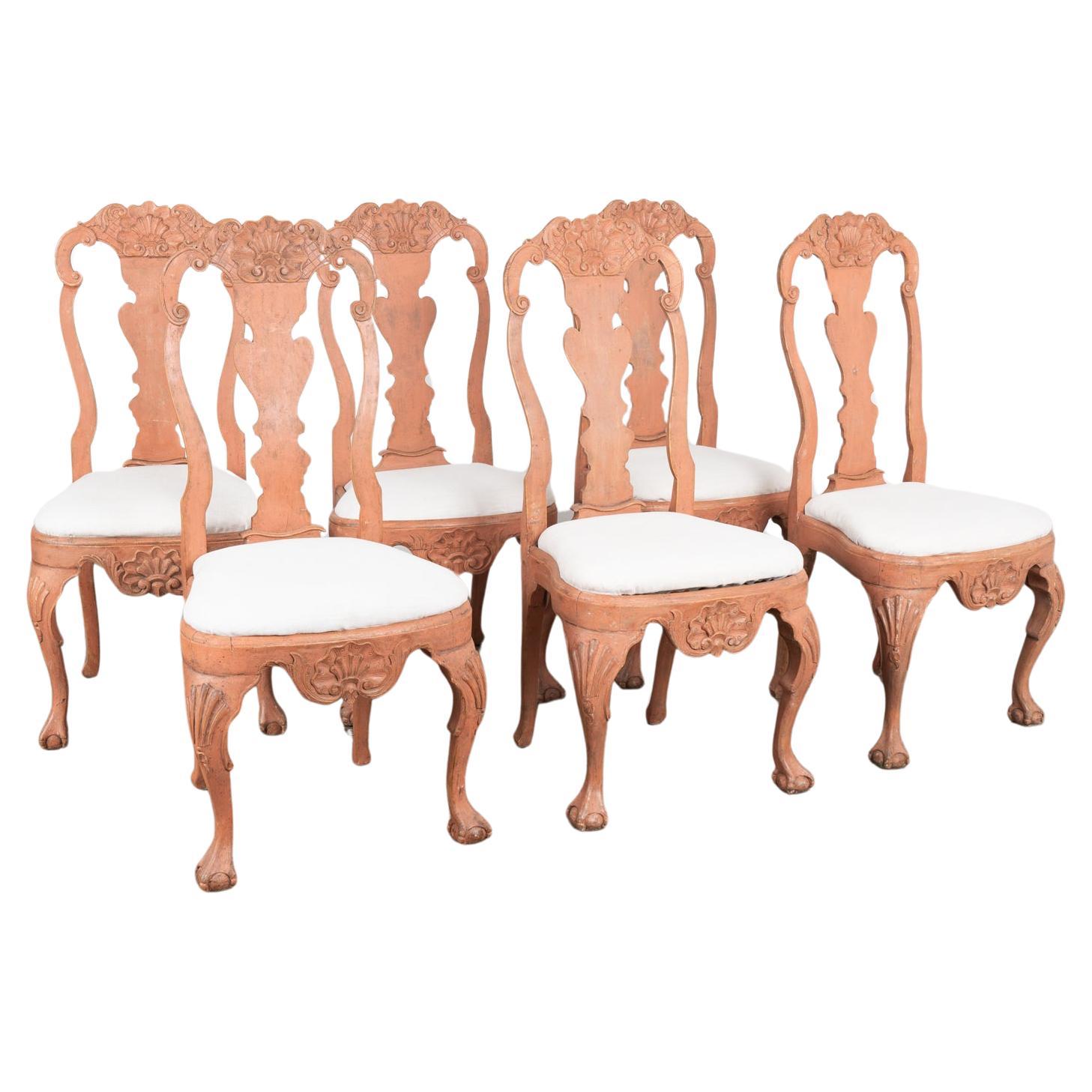 Ensemble de 6 chaises de salle à manger rococo, Norvège vers 1770-1800 en vente