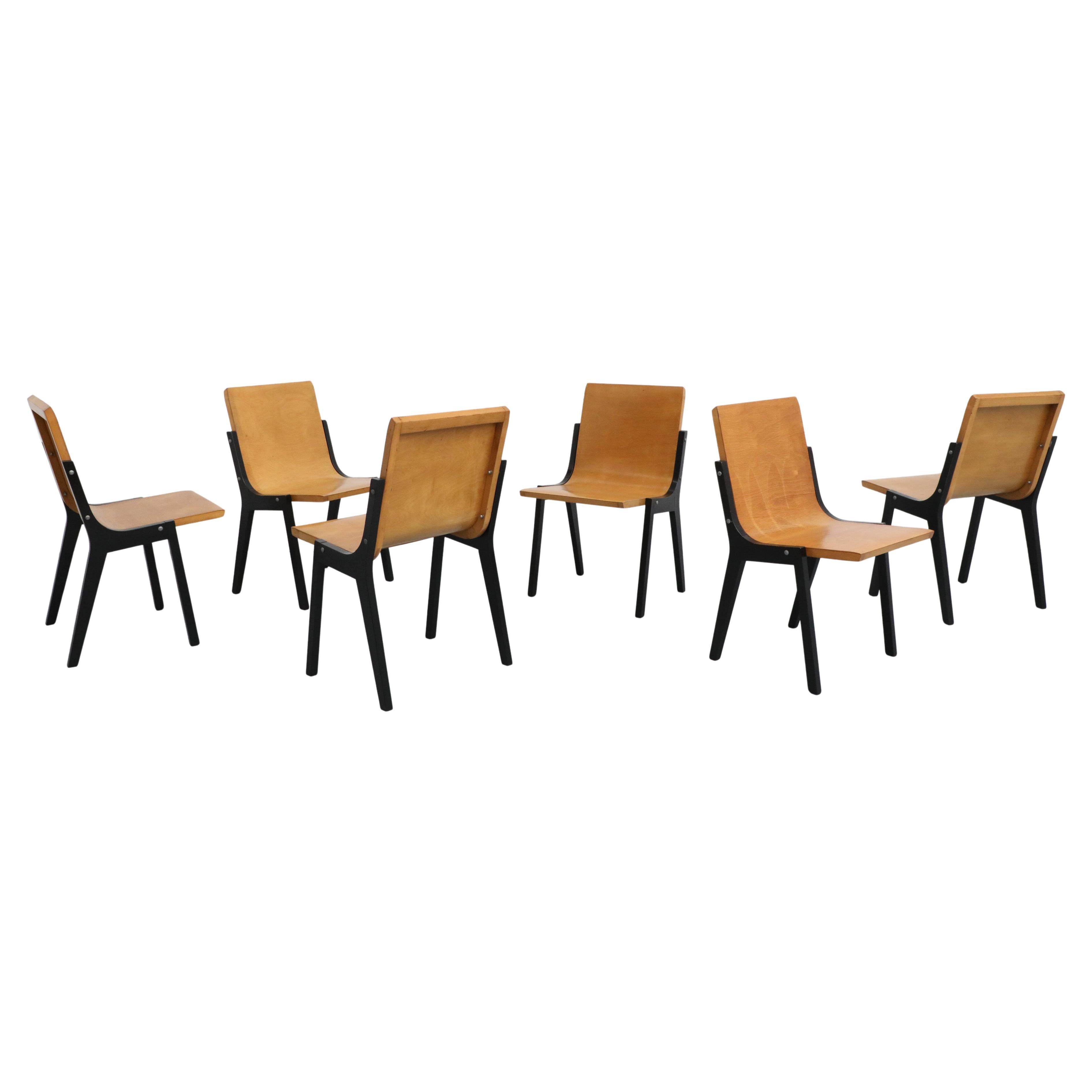 Set of 6 Roland Rainer Bent Beechwood Dining Chairs from a Dutch Church