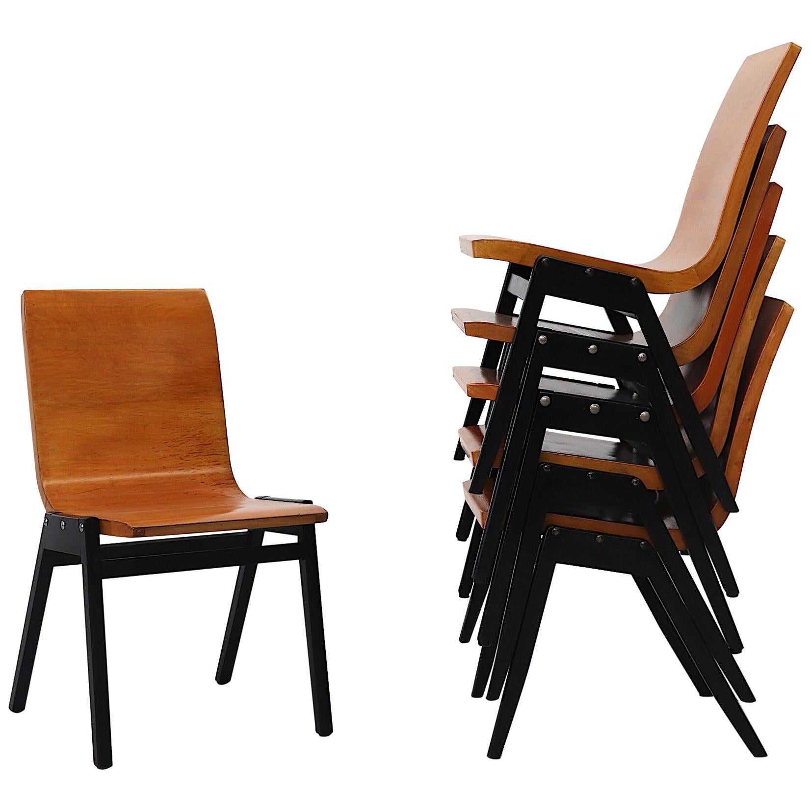 Set of 6 Roland Rainer Plywood Stacking Chairs
