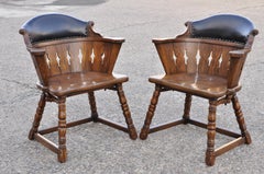 Set of 6 Romweber Viking Oak Leather Back Captains Dining Armchairs