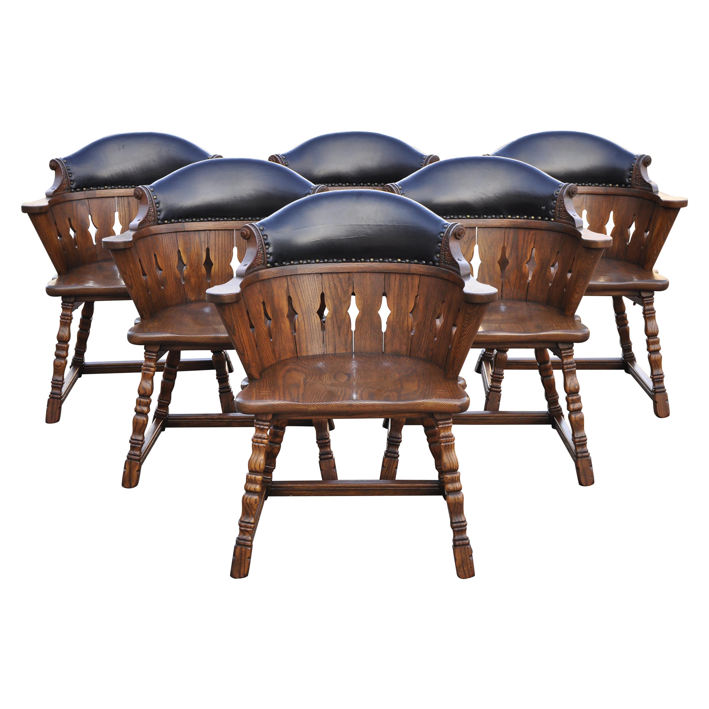 Set of 6 Romweber Viking Oak Leather Back Captains Dining Armchairs