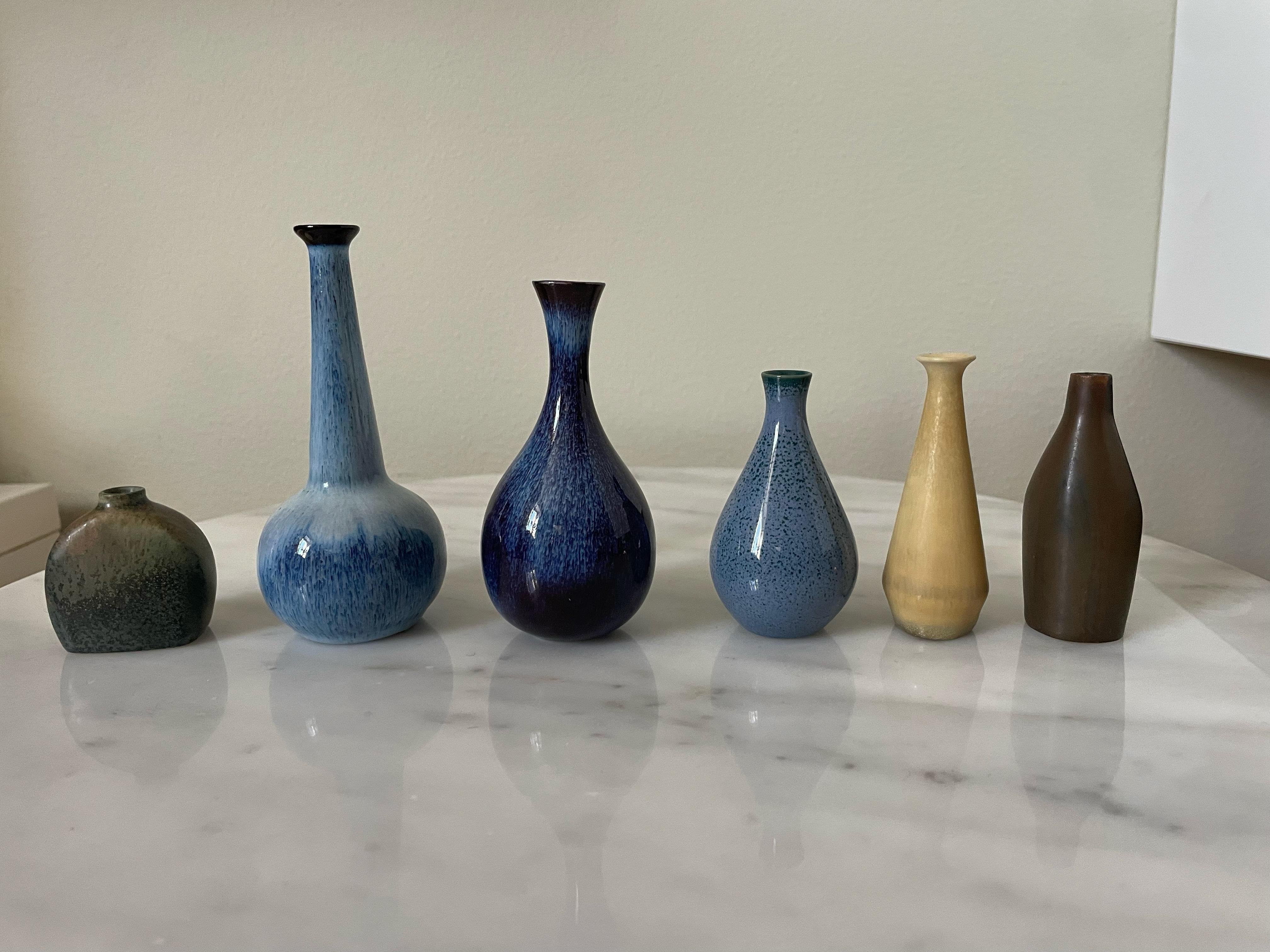 Scandinavian Modern Set of 6 Rörstrand Miniature Vases by Stålhane, Nylund & Lundgren 1950-1960's For Sale