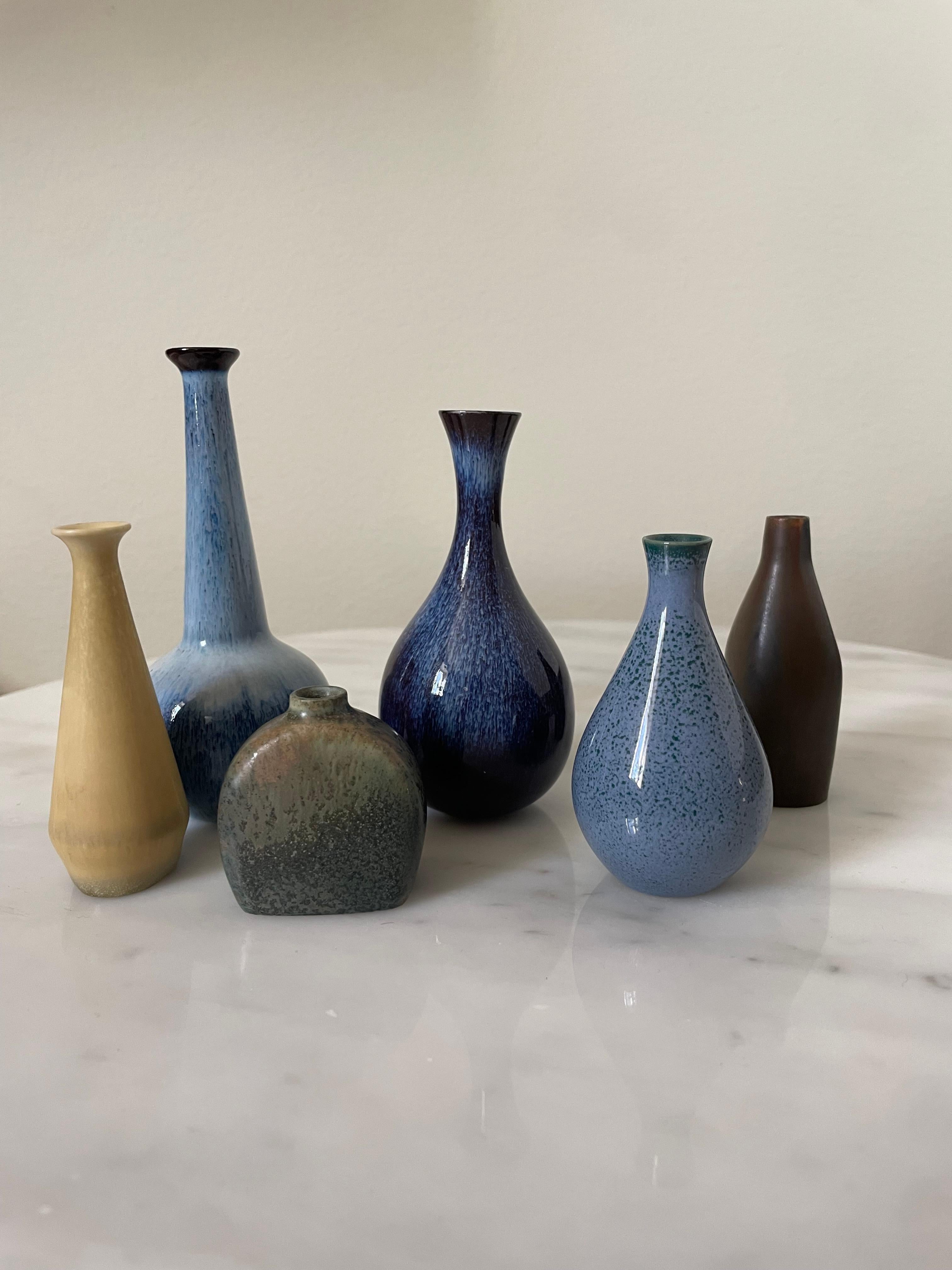Swedish Set of 6 Rörstrand Miniature Vases by Stålhane, Nylund & Lundgren 1950-1960's For Sale