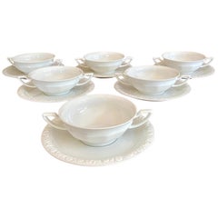 Set von 6 Rosenthal „Maria“ Suppenschalen in Creme mit Untertassen