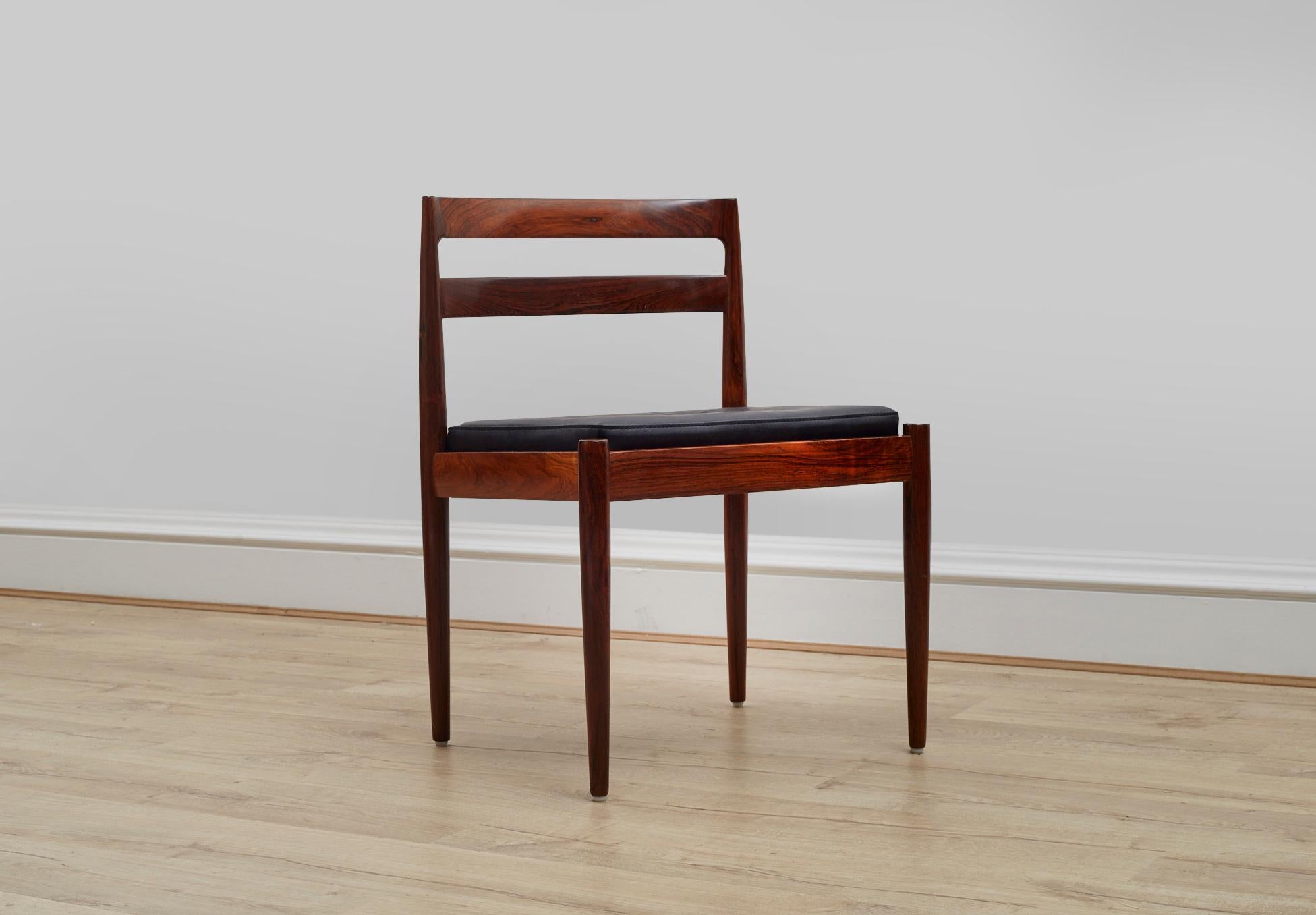 Mid-20th Century Set of 6 Rosewood Black Leather Danish Dining chairs, 1960s by Kai Kristiansen