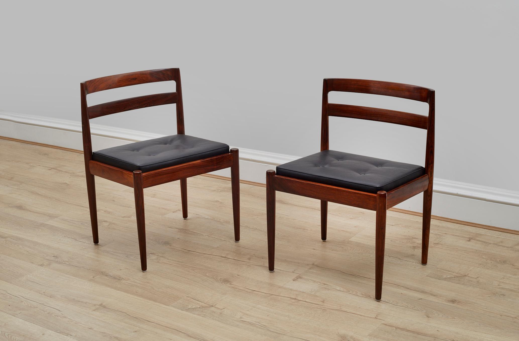 Set of 6 Rosewood Black Leather Danish Dining chairs, 1960s by Kai Kristiansen 2