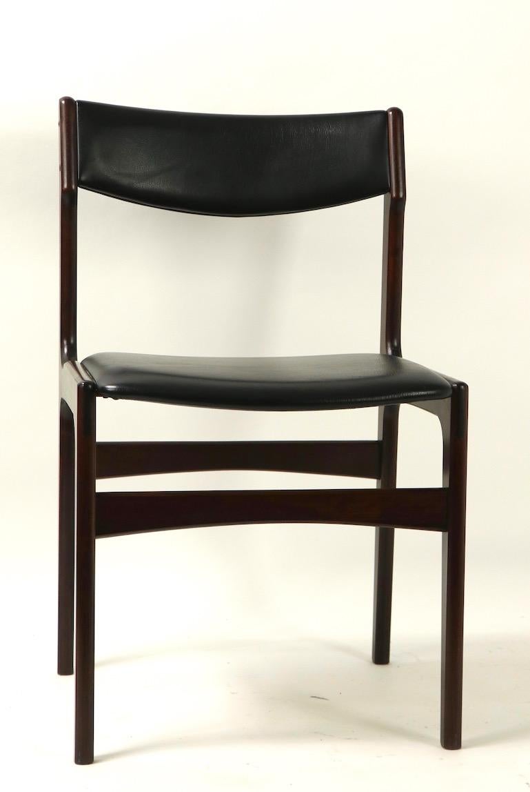 Nice set of 6 matching Danish modern dining chairs marked Anderstrup Mobelfabrik and dated 1986. This set is in excellent, original condition, clean and ready to use. Priced and offered as a set.