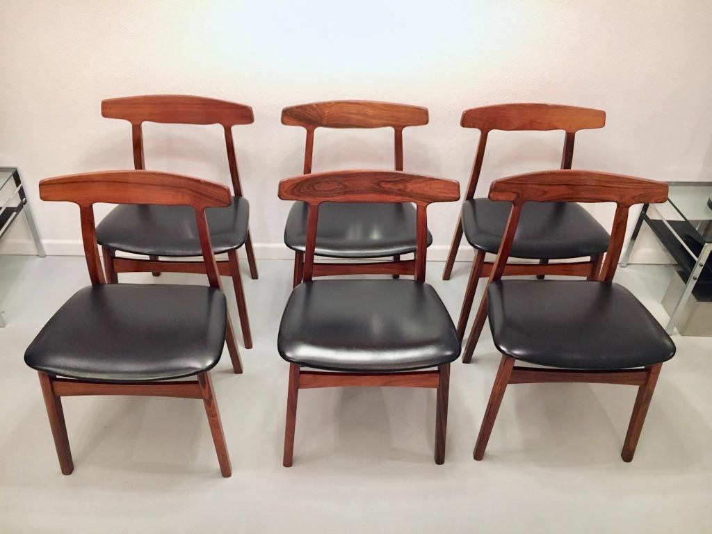 Set of 6 Rosewood Dining Chairs by Henning Kjaernulf for Bruno Hansen, Denmark 6