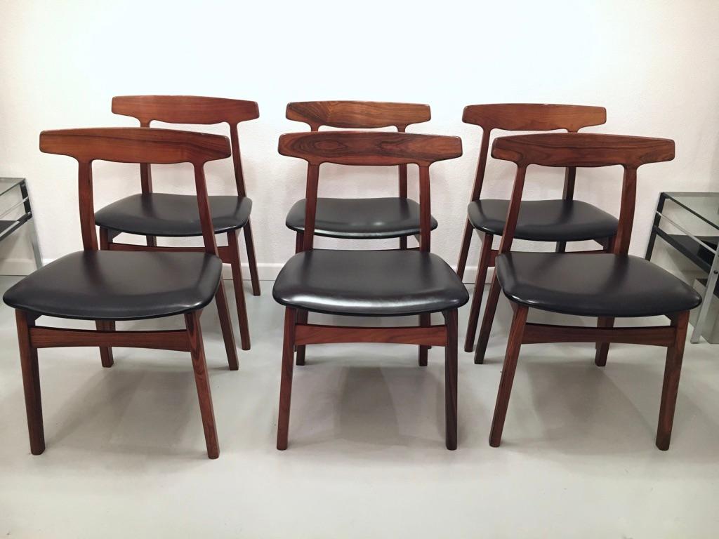 Mid-20th Century Set of 6 Rosewood Dining Chairs by Henning Kjaernulf for Bruno Hansen, Denmark