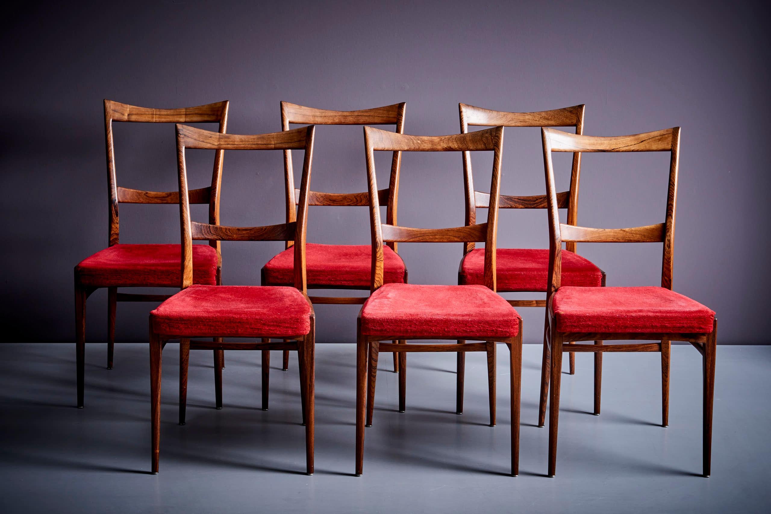 Set of 6 Rosewood Dining Chairs in the manner of Ico Parisi, Italy - 1960s.