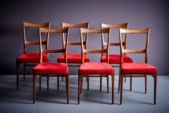 Set of 6 Rosewood Dining Chairs in the manner of Ico Parisi with red upholstery