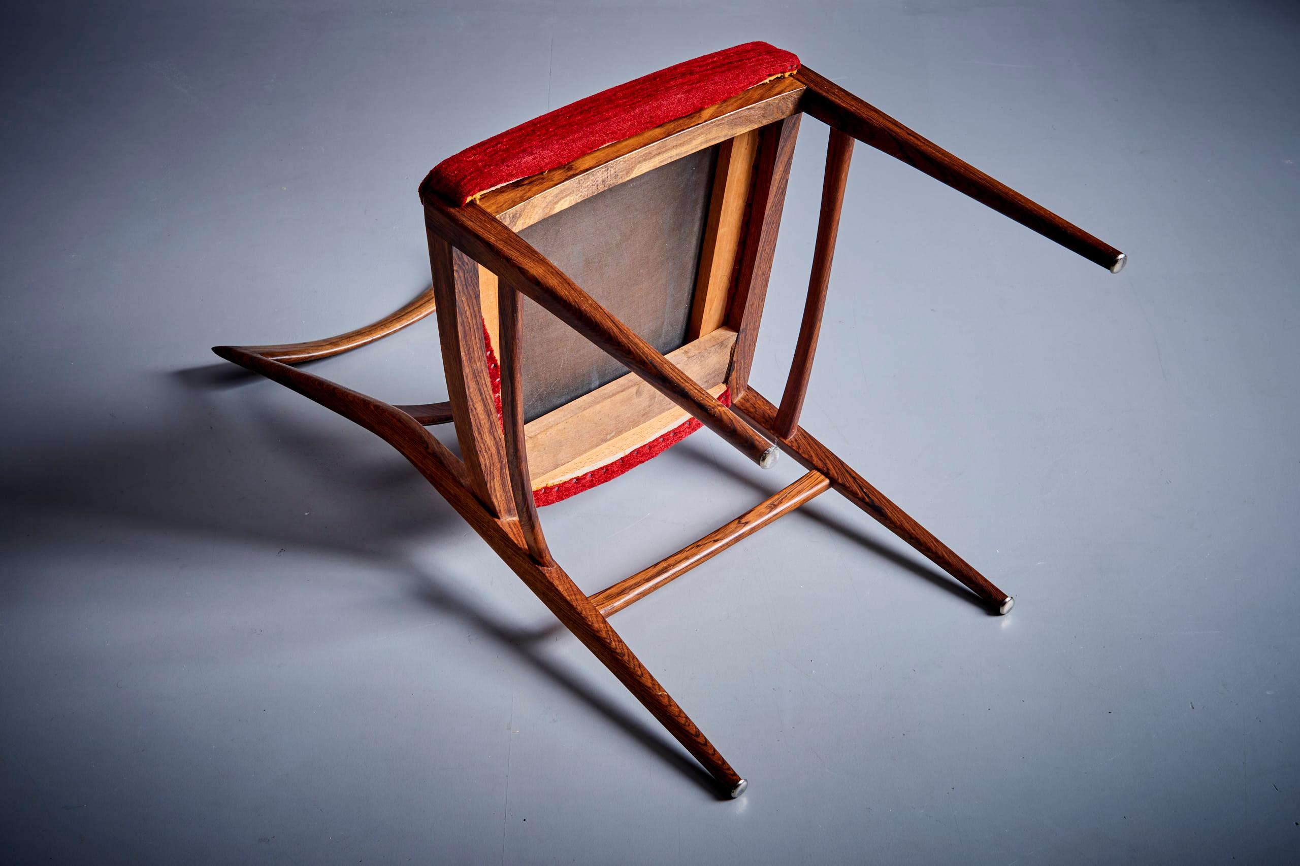 Set of 6 Rosewood Dining Chairs in the manner of Ico Parisi with red upholstery For Sale 2