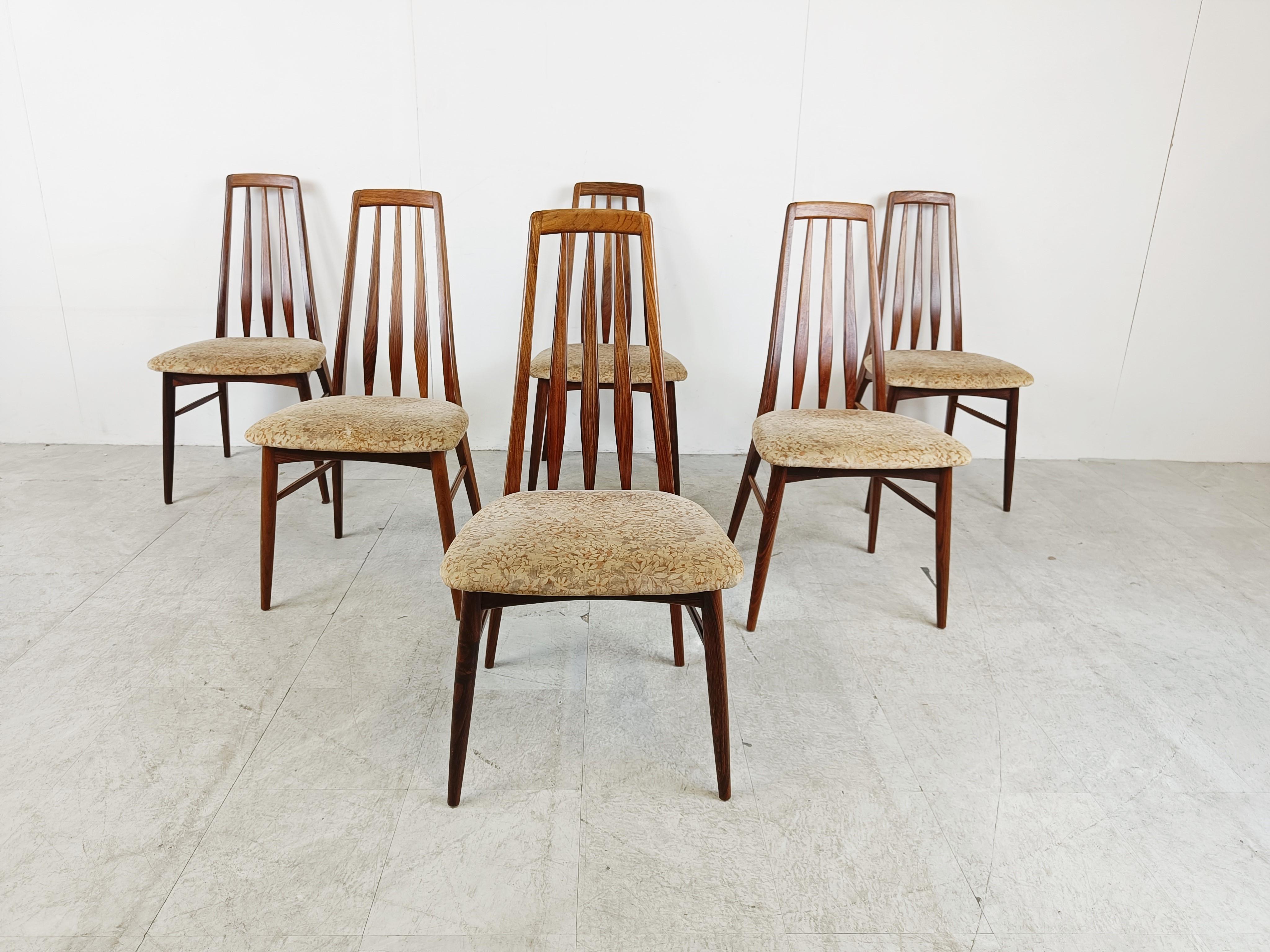 Scandinavian Modern Set of 6 rosewood dining chairs, model EVA by Niels Kofoed, Denmark