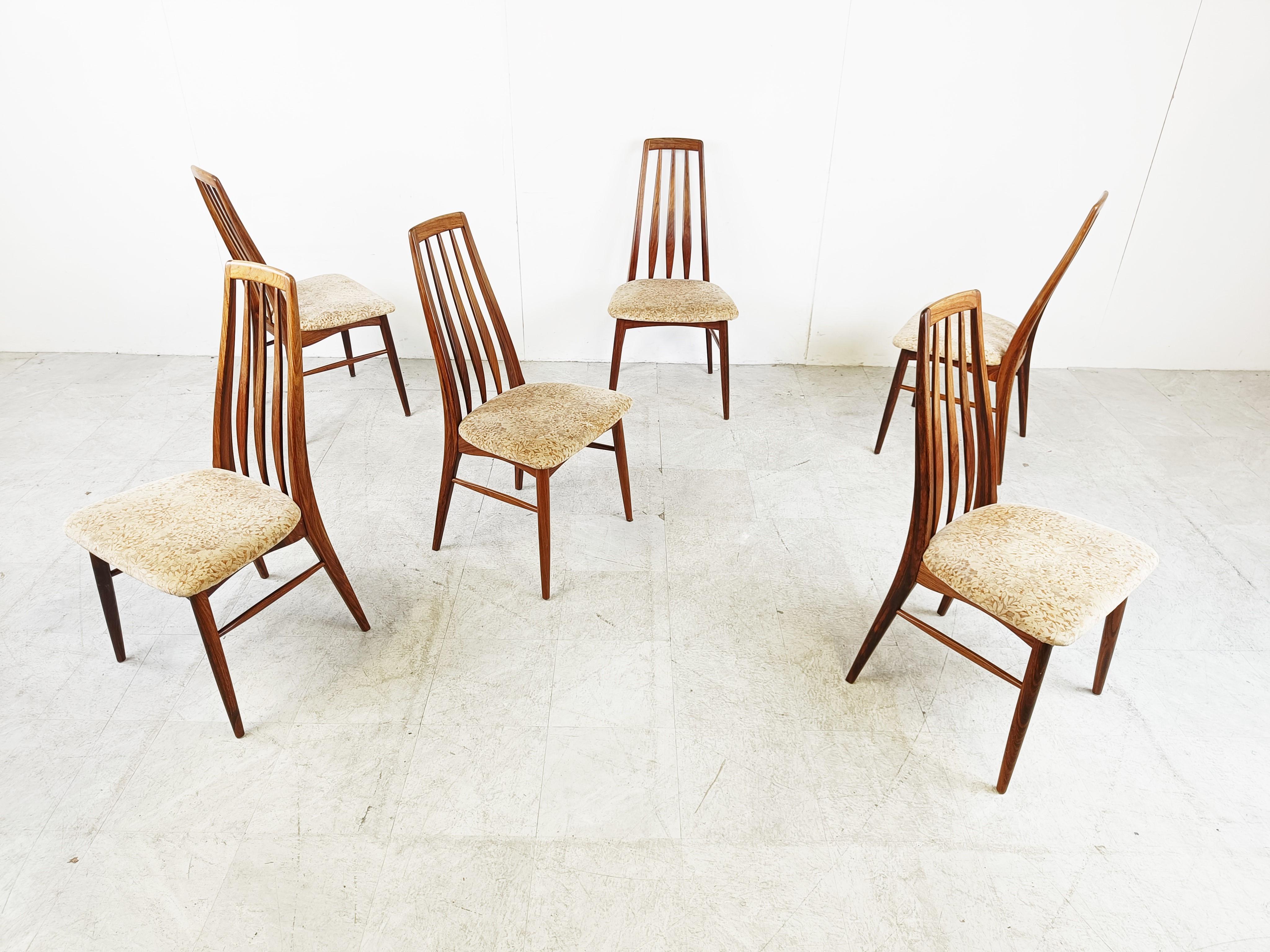 Fabric Set of 6 rosewood dining chairs, model EVA by Niels Kofoed, Denmark