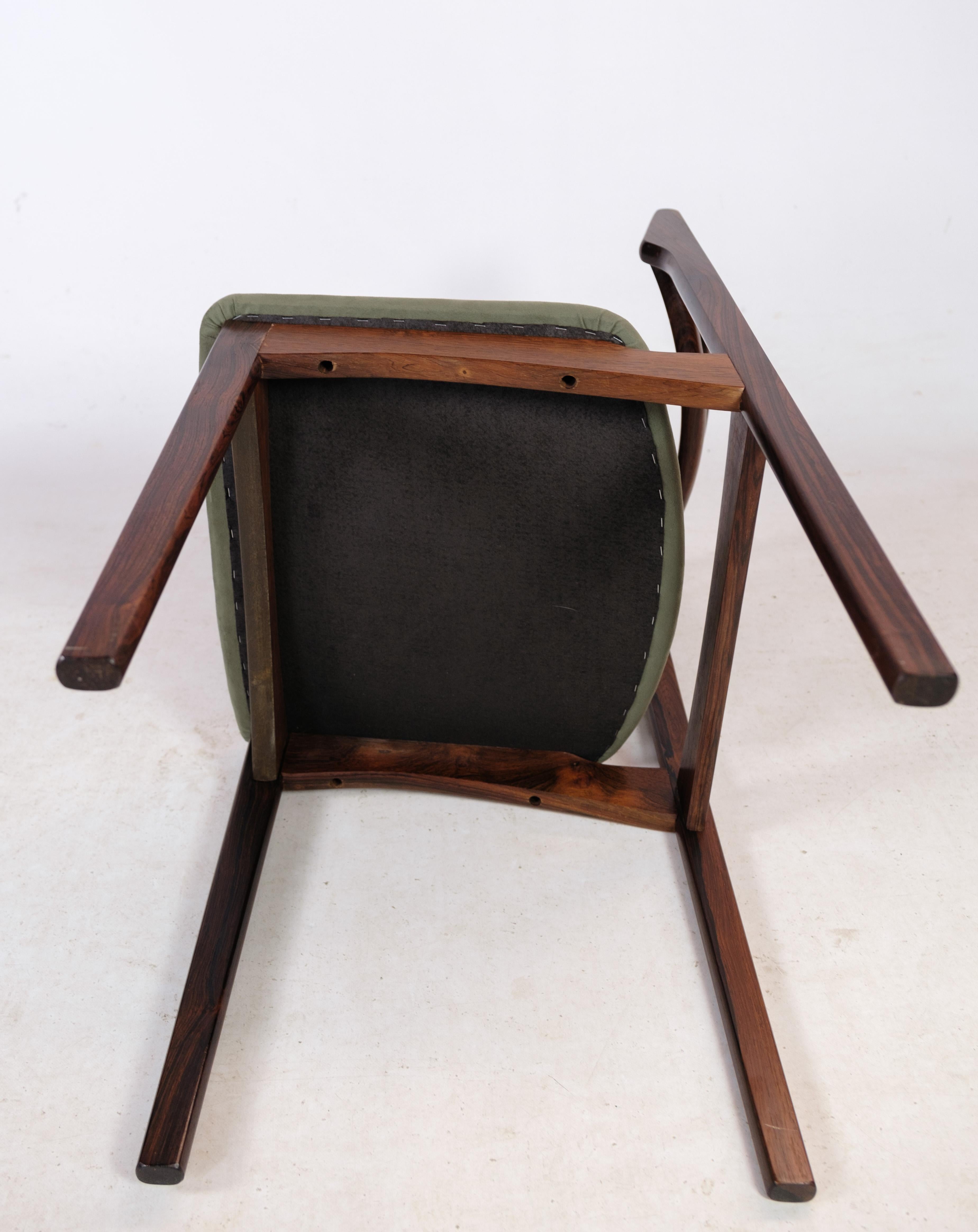 Set of 6 Rosewood Green Fabric Dining Chairs From The 1960 For Sale 4
