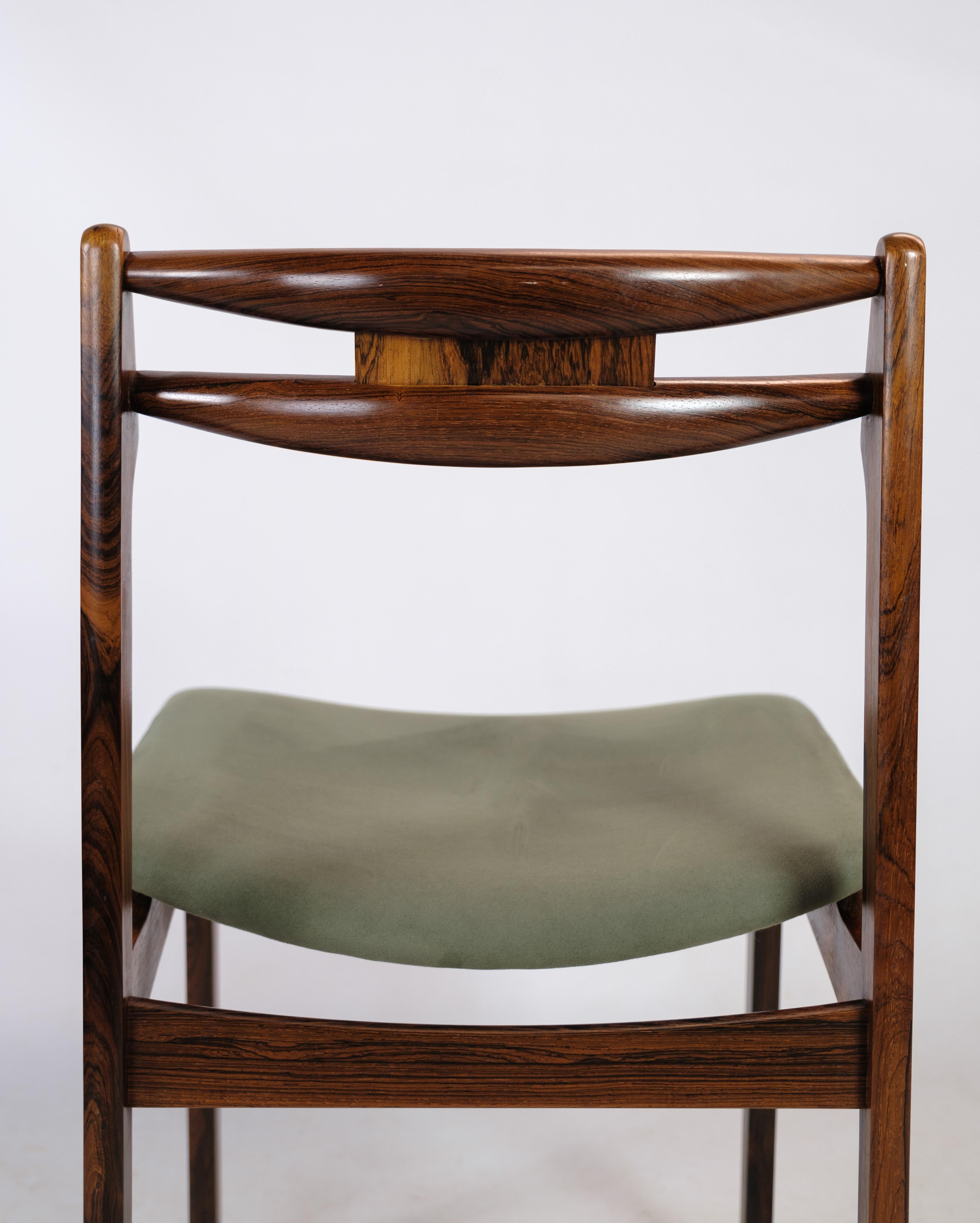Mid-Century Modern Set of 6 Rosewood Green Fabric Dining Chairs From The 1960 For Sale
