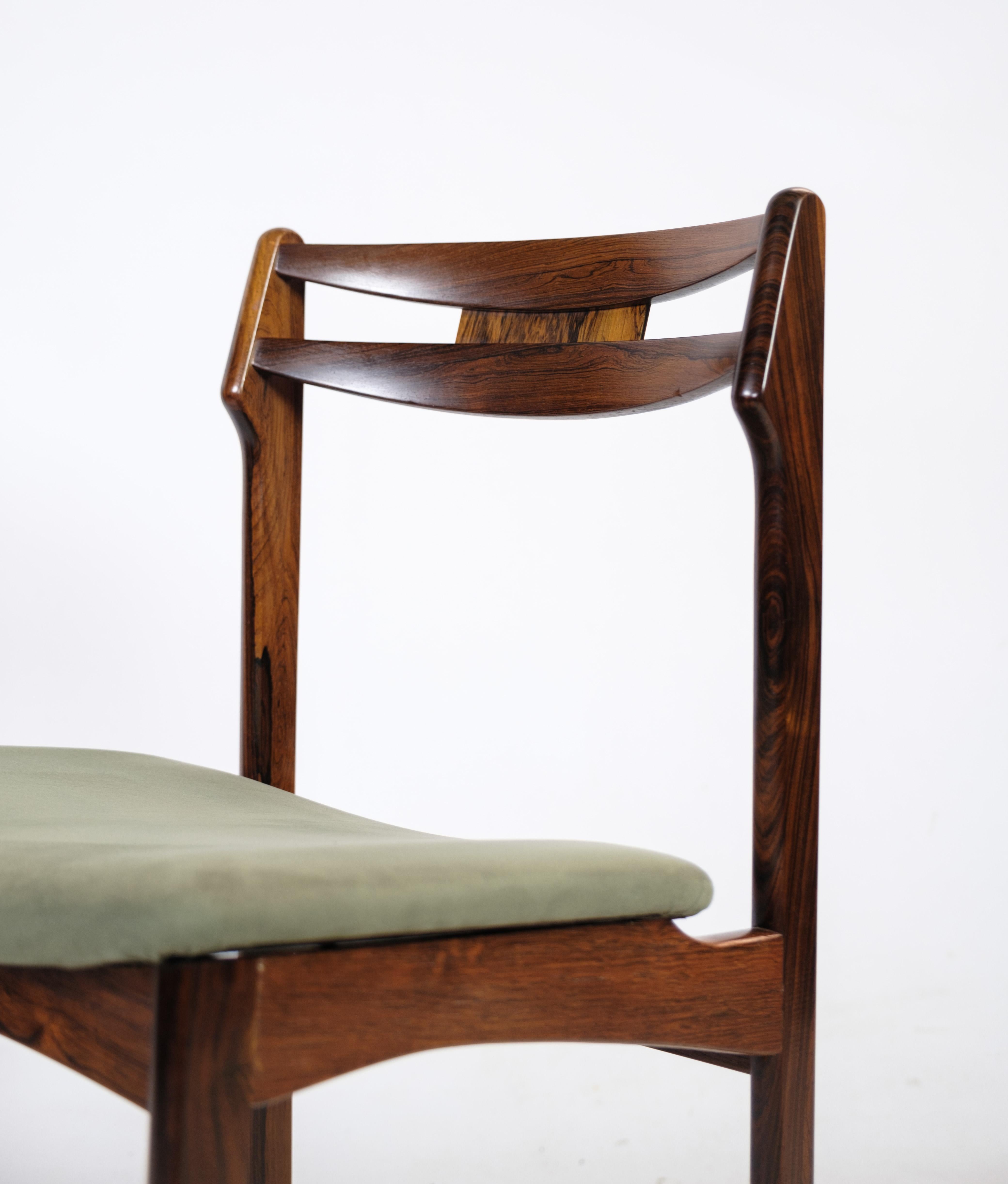 Danish Set of 6 Rosewood Green Fabric Dining Chairs From The 1960 For Sale
