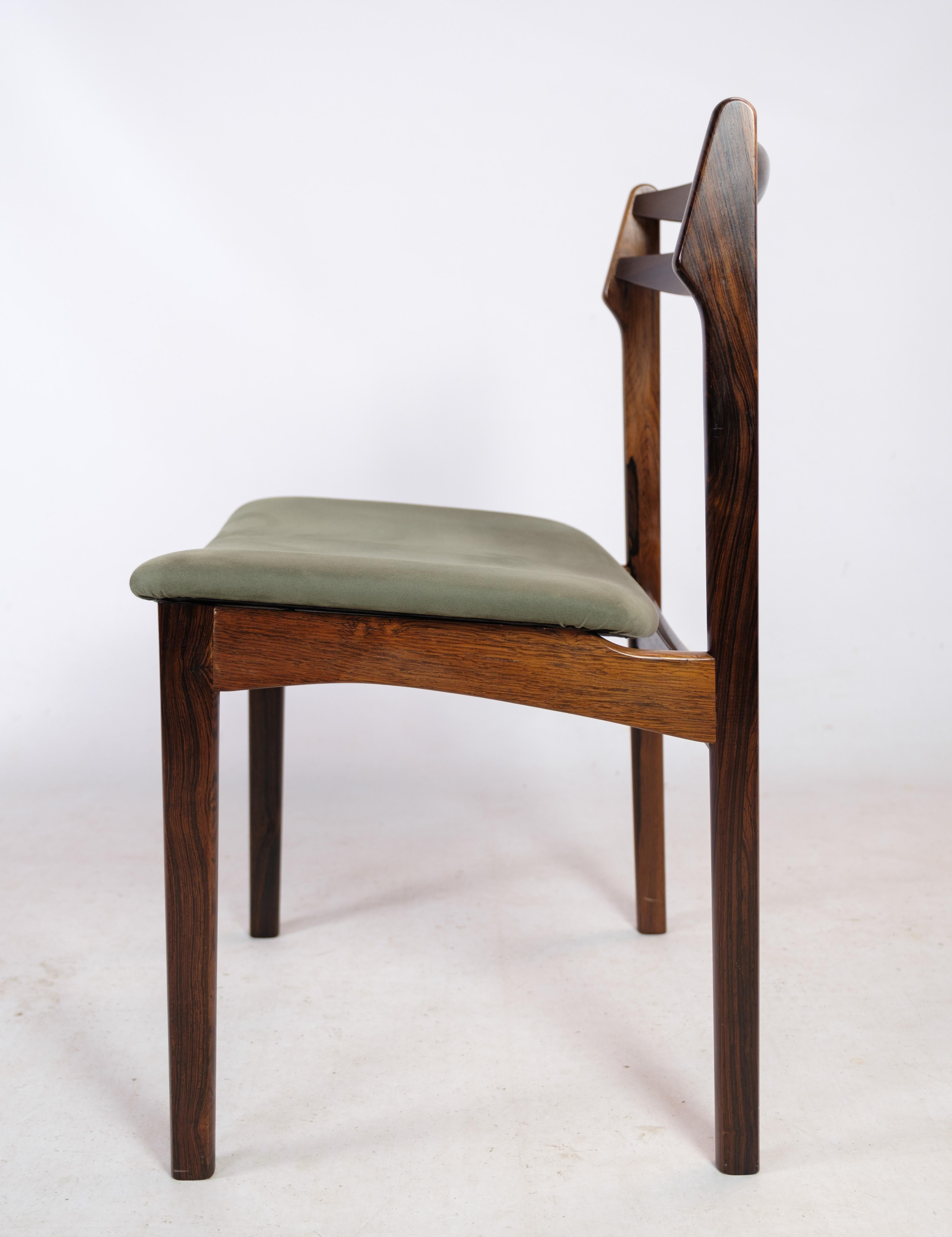 Set di 6 sedie da pranzo in legno di palissandro e tessuto verde degli anni '60 in vendita 1