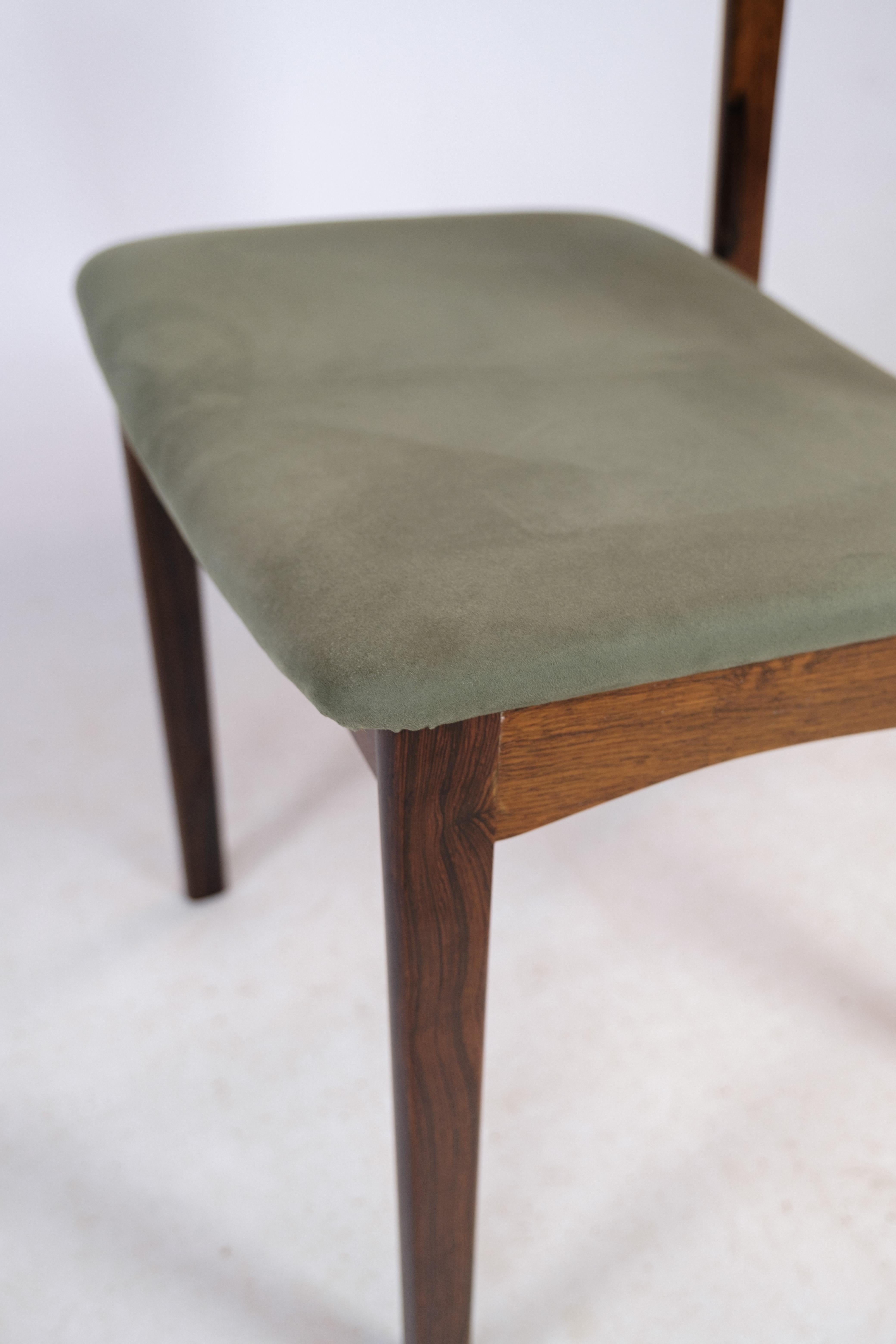 Set of 6 Rosewood Green Fabric Dining Chairs From The 1960 For Sale 3
