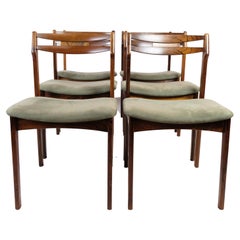 Vintage Set of 6 Rosewood Green Fabric Dining Chairs From The 1960