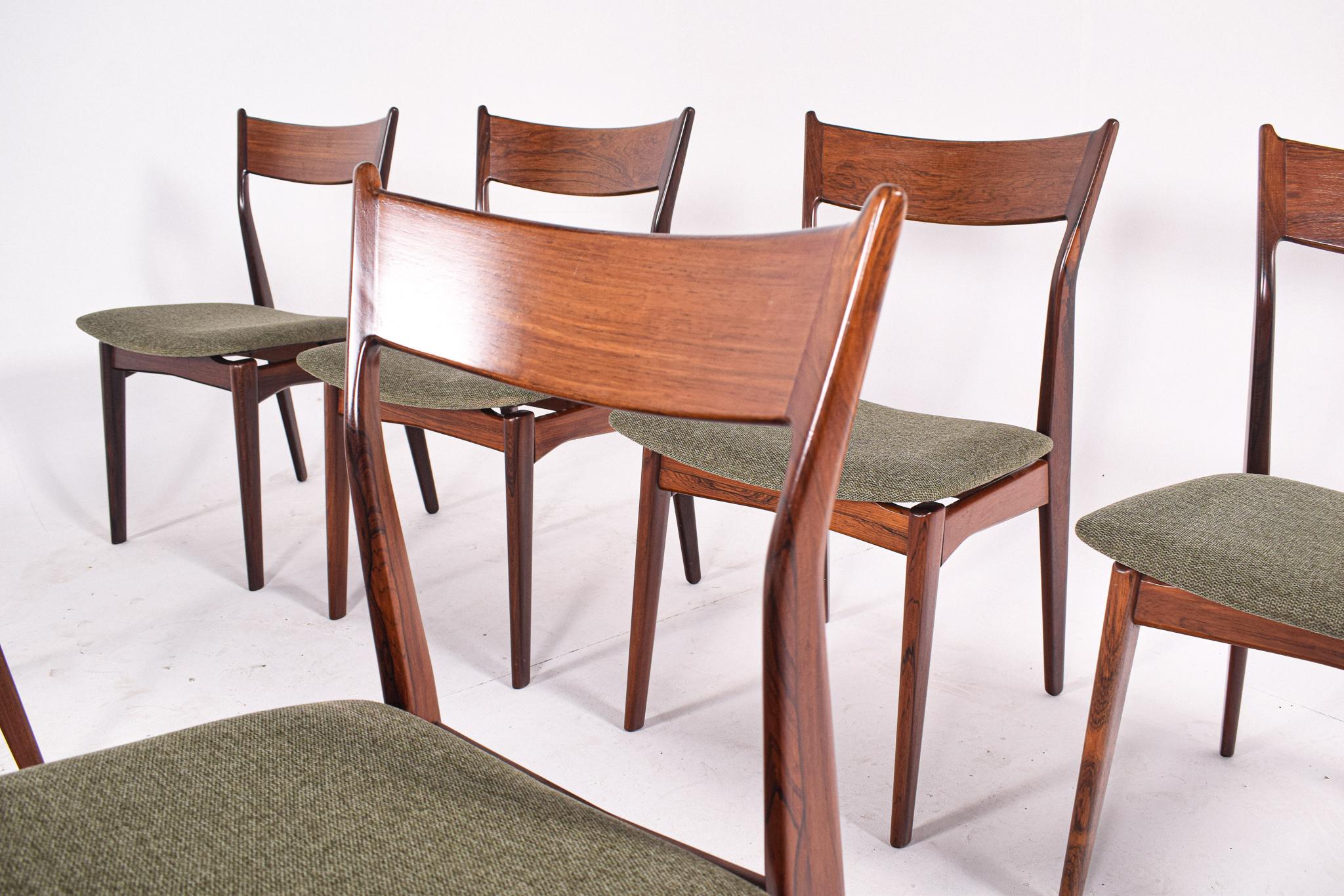 Danish Set of 6 Rosewood H. P. Hansen Dining Chairs for Randers